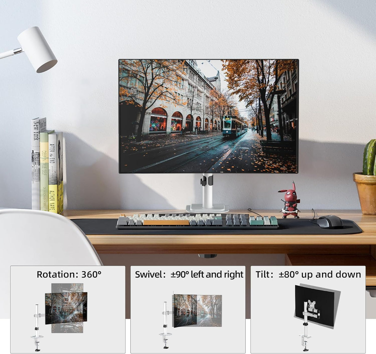 Single Monitor Arm 13-32 Inch 10kg Adjustable VESA Desk Mount White Screen Stand