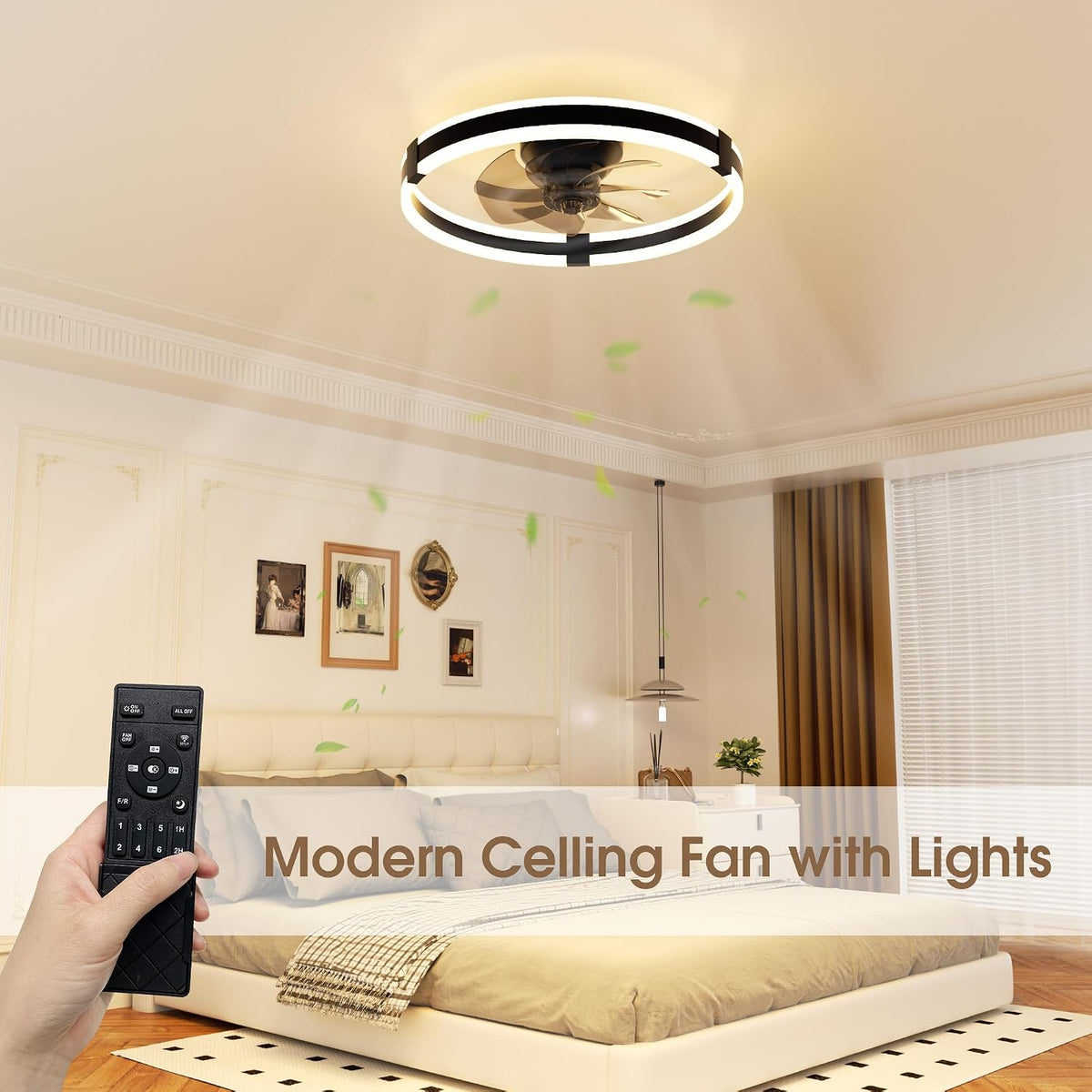 Ceiling Fan with Light 50cm Black Remote Control Modern LED Ceiling NIORSUN