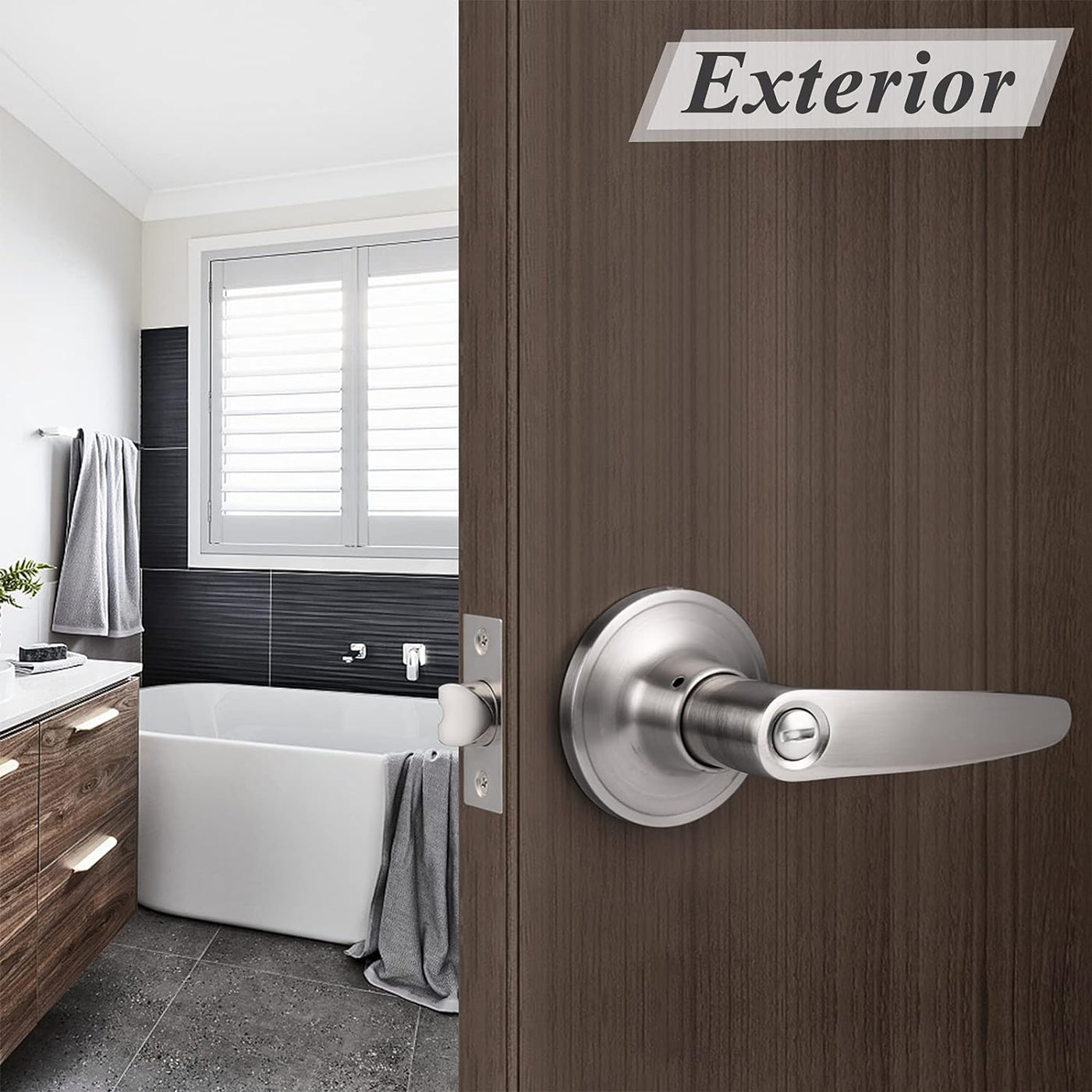 Probrico Satin Nickel Privacy Door Handle for Bedroom/Bathroom