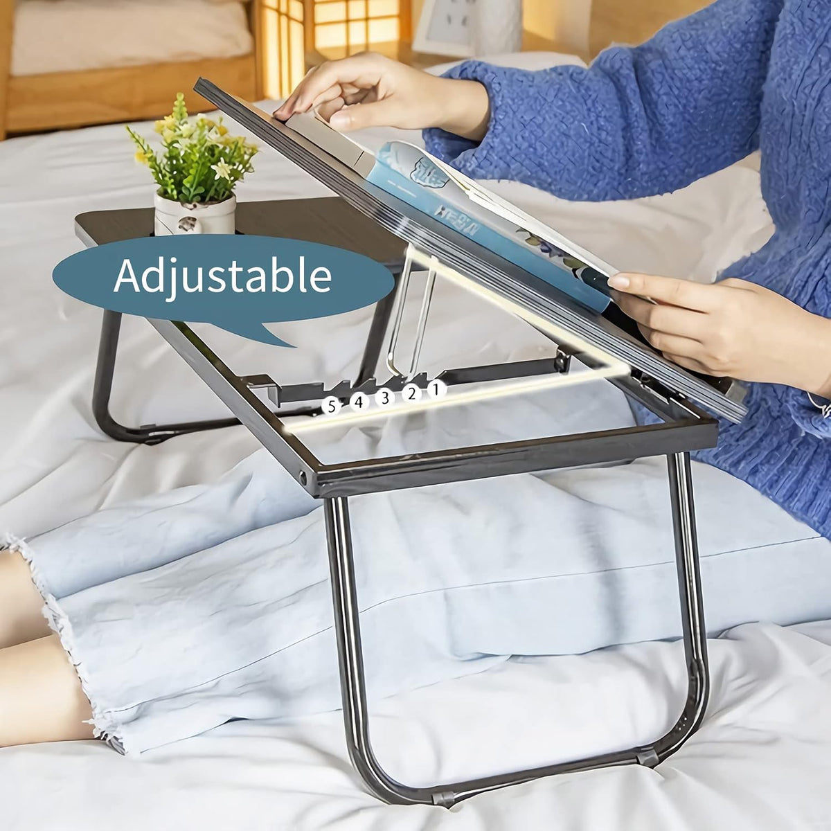 Laptop Bed Table Foldable Legs Cup Slot Reading Notebook Stand  Black Desk Tray