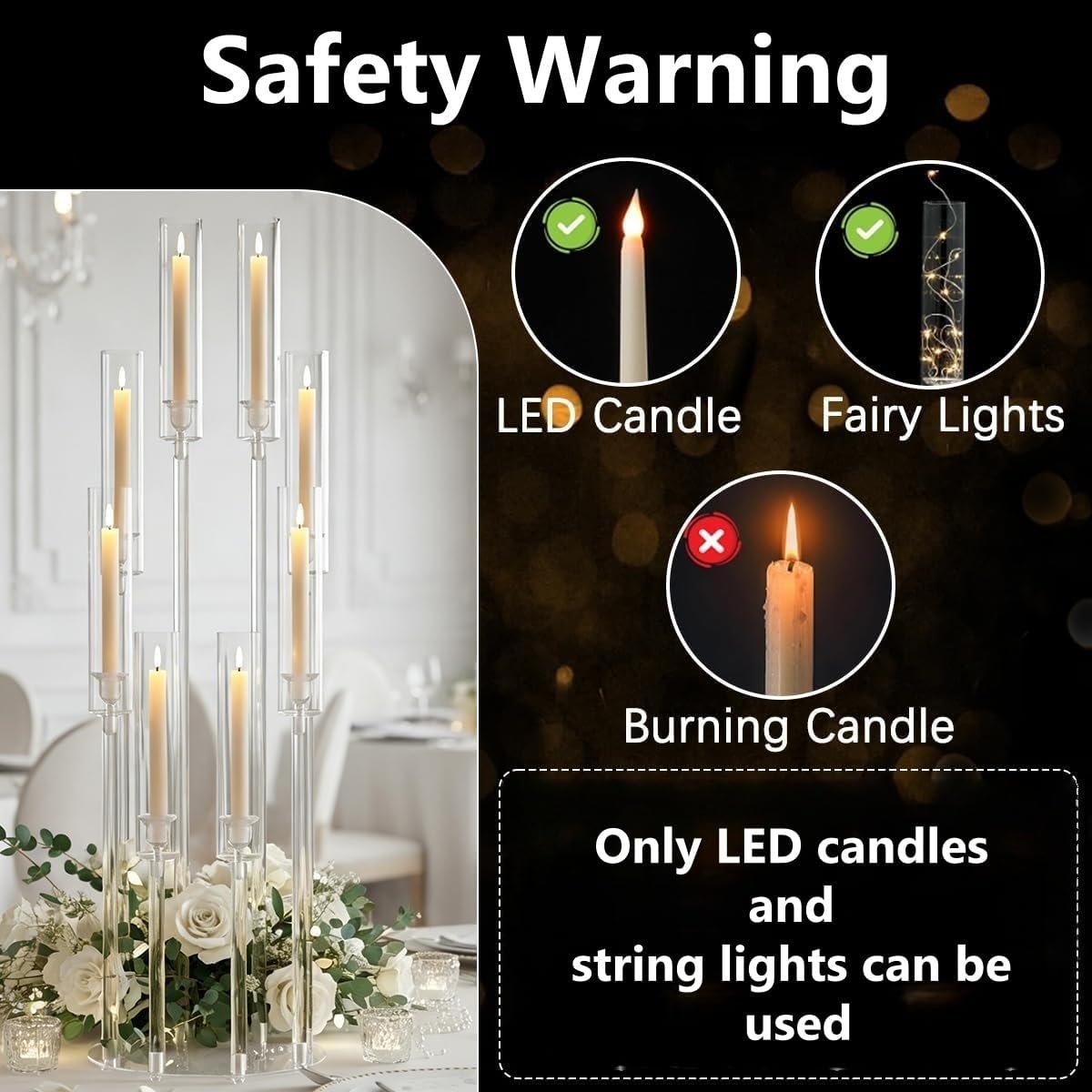 Acrylic Candelabra Centrepiece 8 Arms 38.5 Inch Wedding Candle Holder