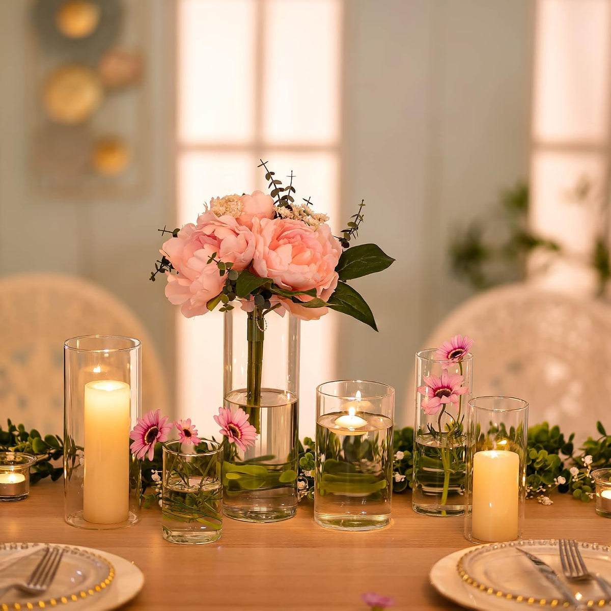 Glass Hurricane Candle Holders 24 Pcs Clear Vases 3 Heights Wedding Glasseam