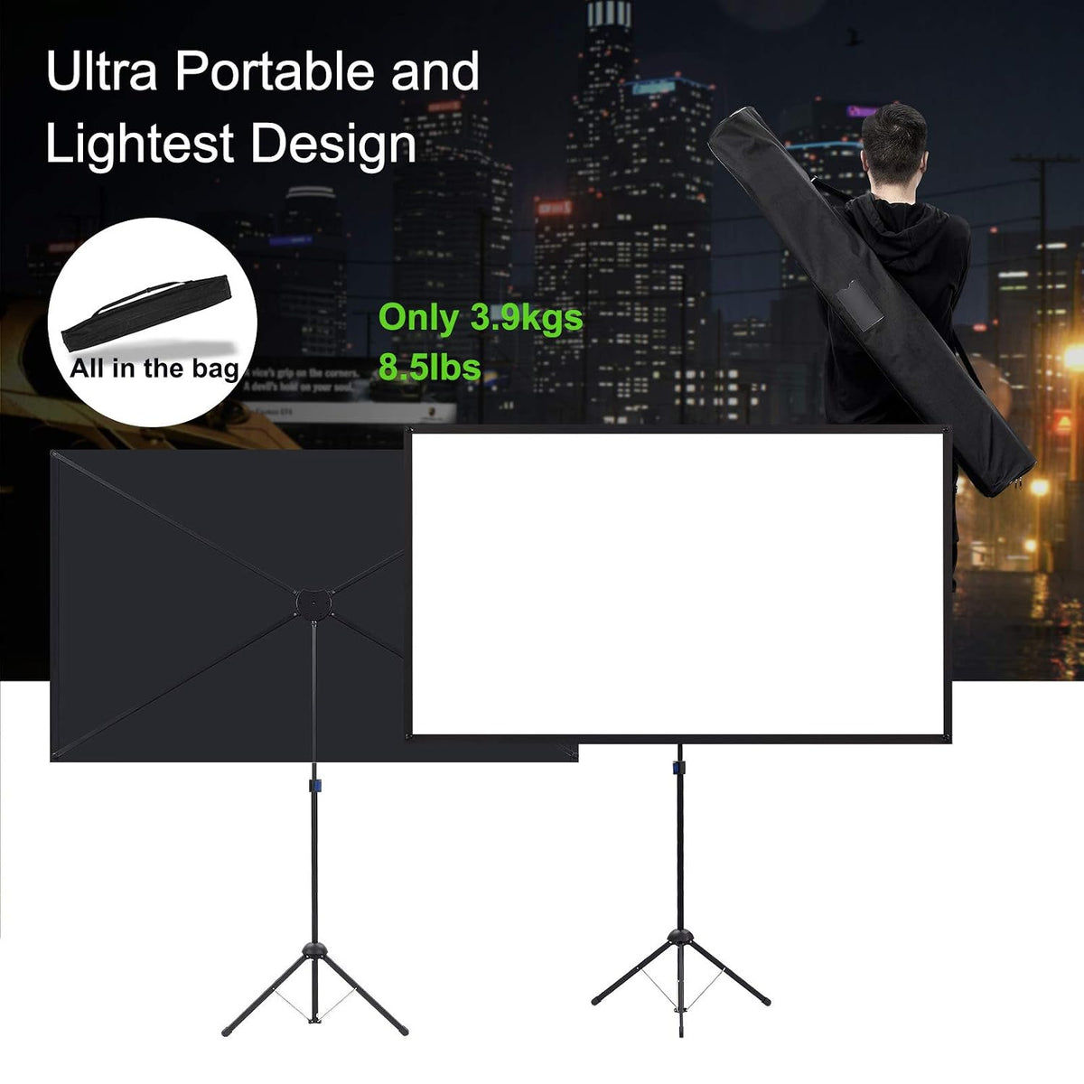Projector Screen 60 Inch 16:9 Aluminium Frame Portable Outdoor Cinema Stand