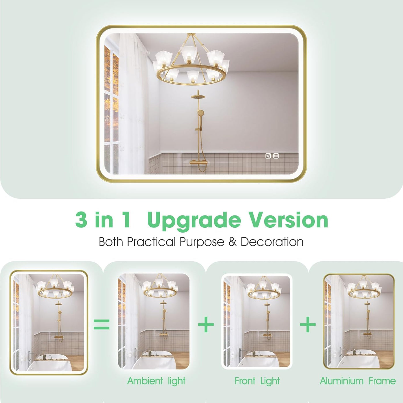 Bathroom LED Mirror 80x60 Gold Frame Anti Fog Dimmable IP44 S'bagno
