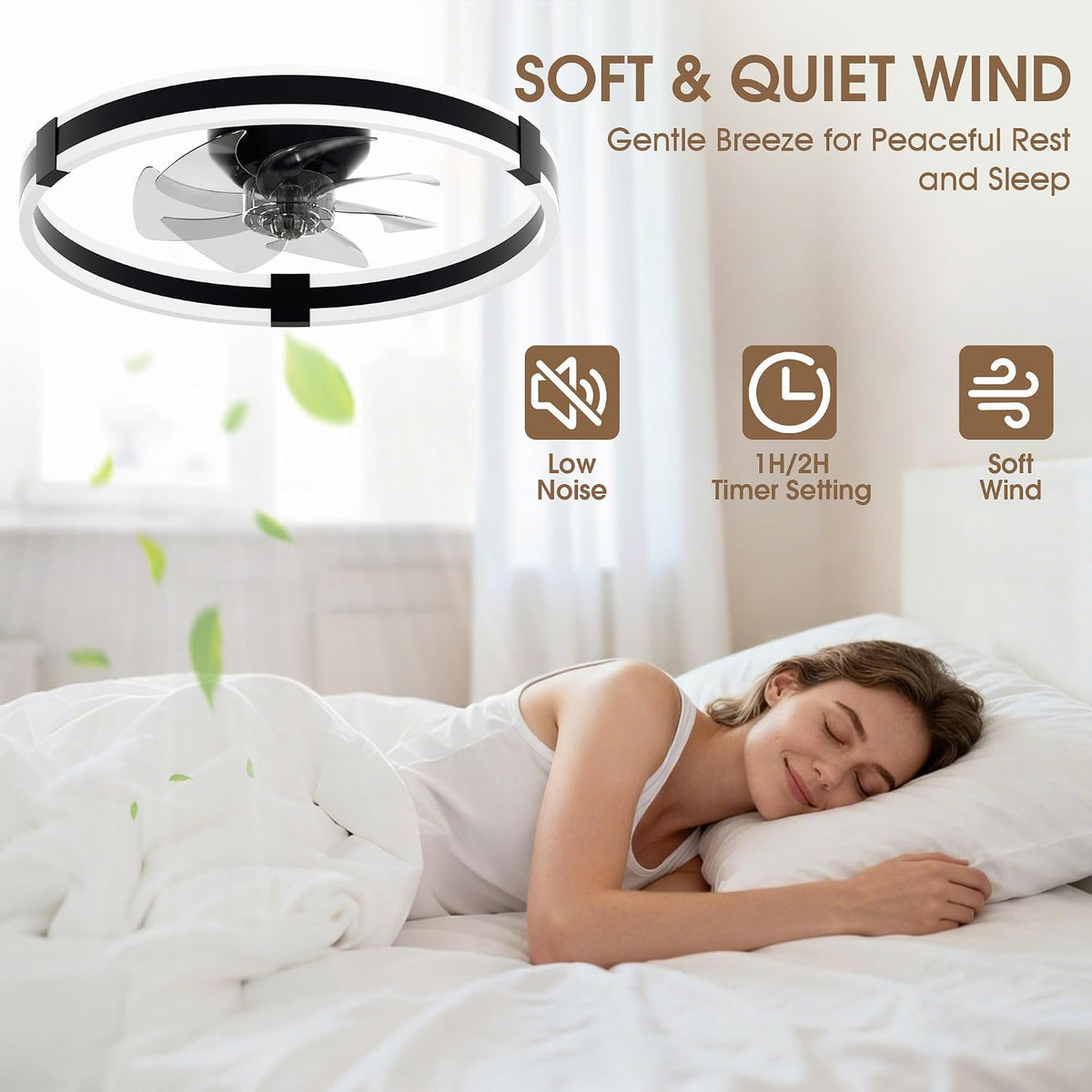 Ceiling Fan with Light 50cm Black Remote Control Modern LED Ceiling NIORSUN