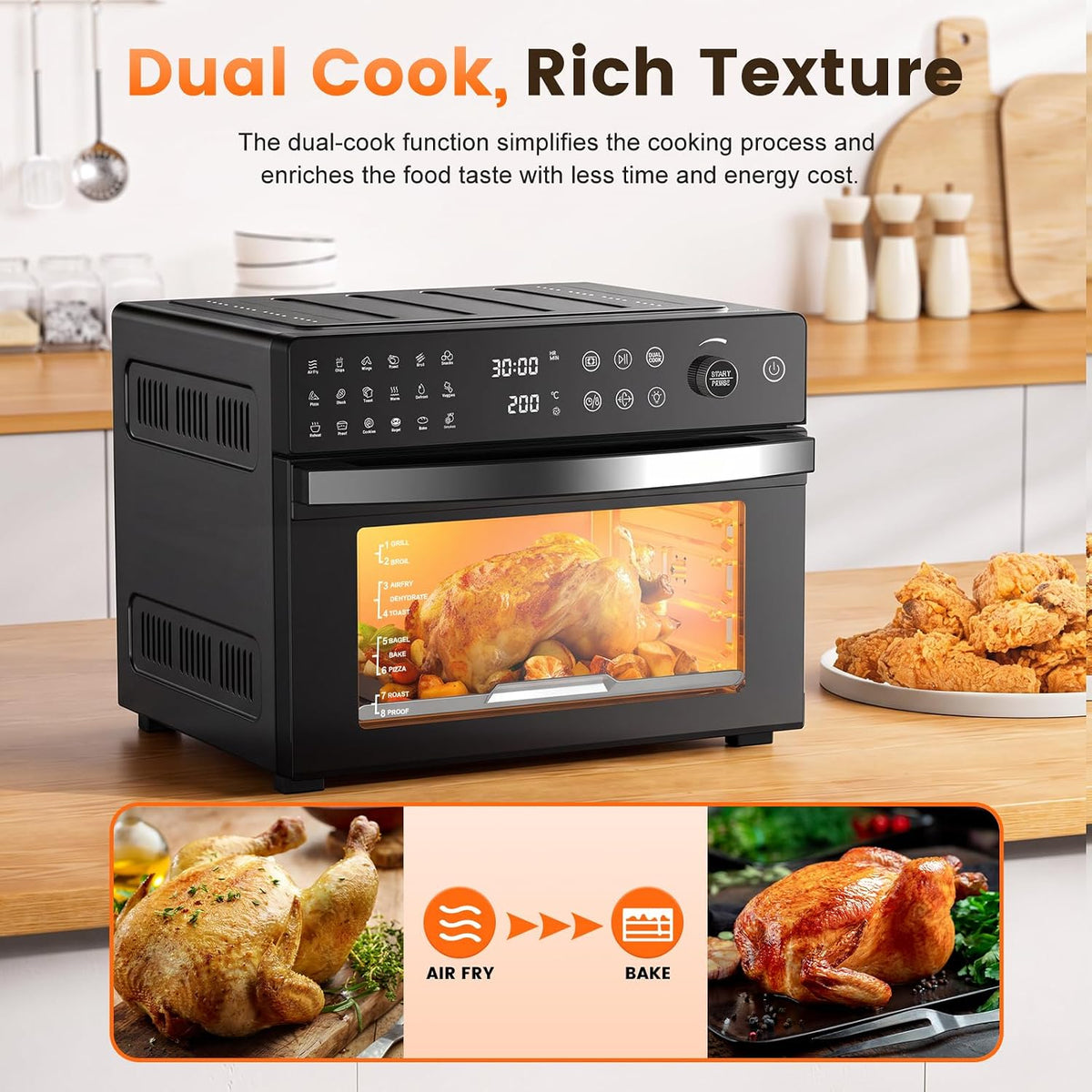 Air Fryer Oven 30L 1800W 18 in 1 Rotisserie Dual Cook Digital Touch XXXL Cooker