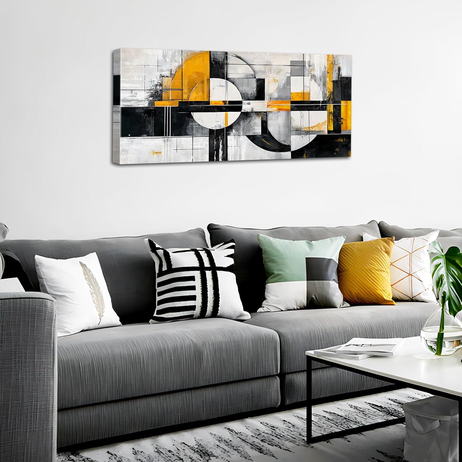 Abstract Canvas Wall Art 50x120cm Black Gold Geometric Framed Painting Wooden