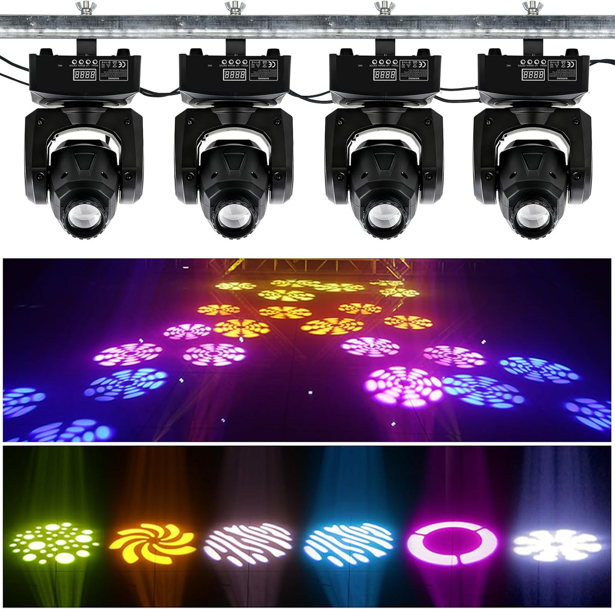 DJ Moving Head Lights 2 Pack LED Spot Strobe 8 GOBO DMX Sound Activated BETOPPER