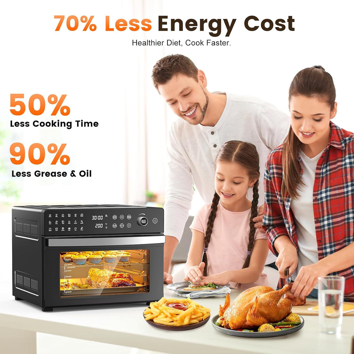 Air Fryer Oven 30L 1800W 18 in 1 Rotisserie Dual Cook Digital Touch XXXL Cooker