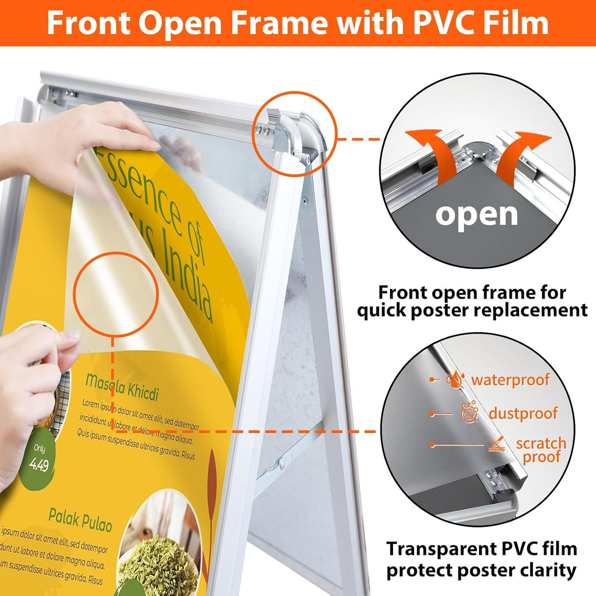 A2 Pavement Sign A Board Double Sided Poster Display Aluminium Frame Silver