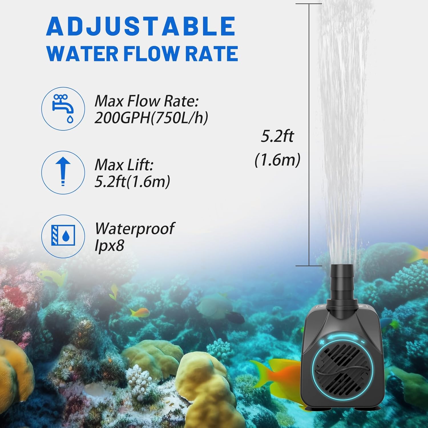 Submersible Water Pump 750L/H 16W Ultra Quiet Fountain Aquarium Pond Knifel