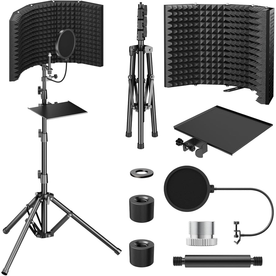 Microphone Isolation Shield Foam Pop Filter Tripod Stand Foldable TONOR Studio Kit