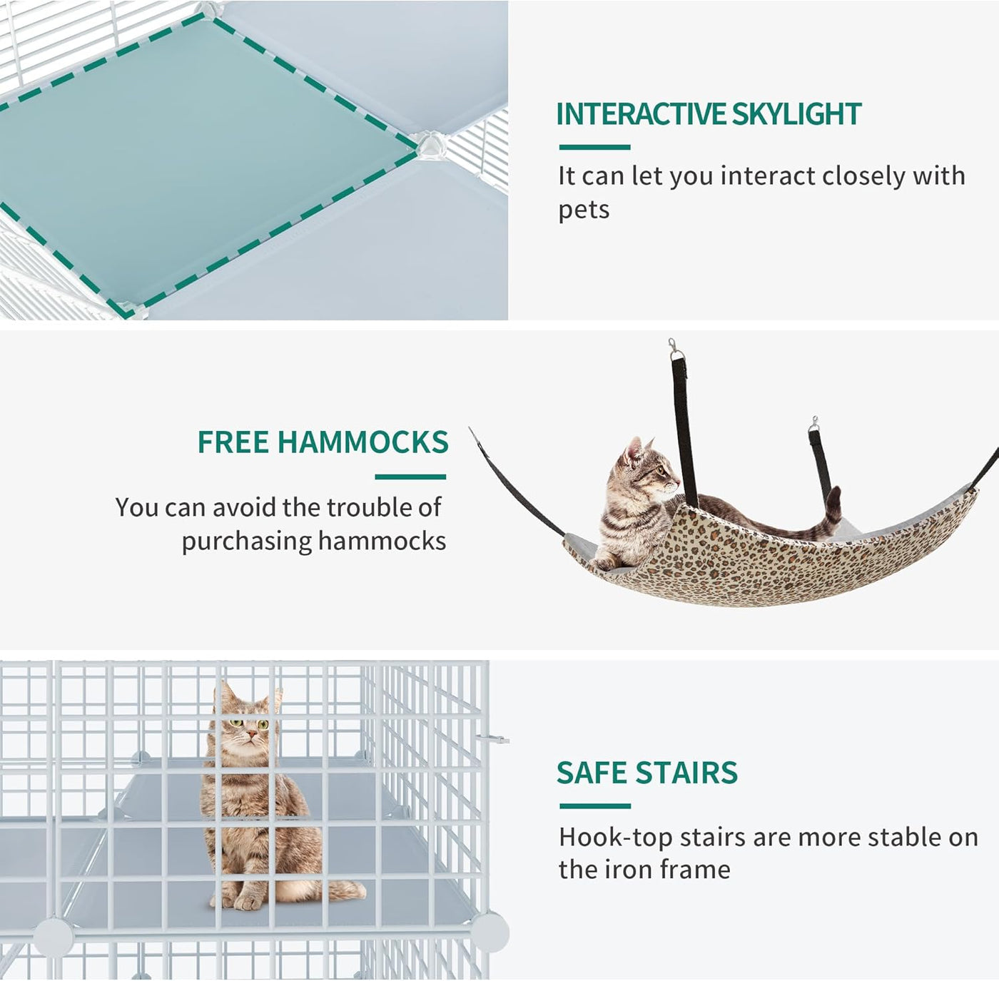 Cat Cage Indoor 3 Tier DIY Playpen Hammock Small Animals 72x72x107cm YITAHOME