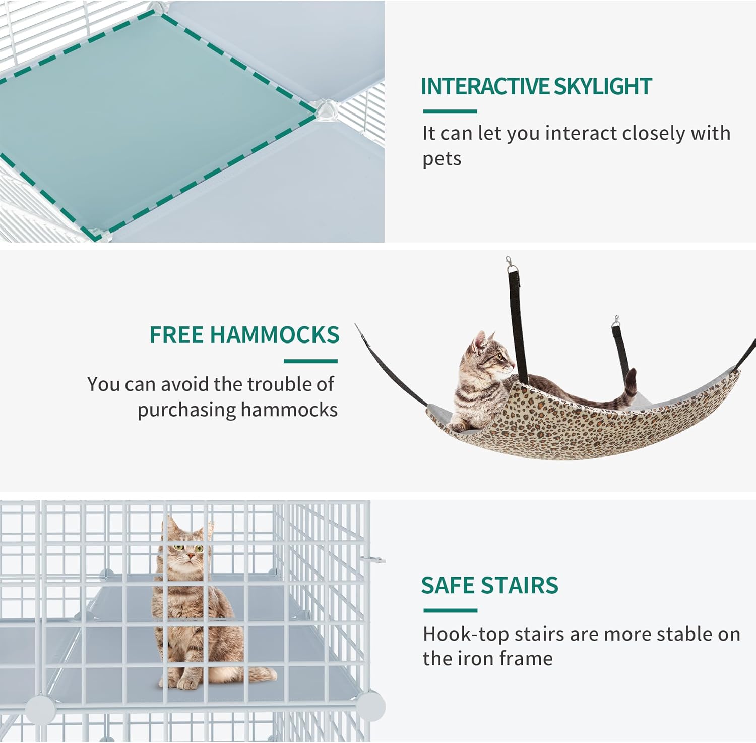 Cat Cage Indoor 3 Tier DIY Playpen Hammock Small Animals 72x72x107cm YITAHOME