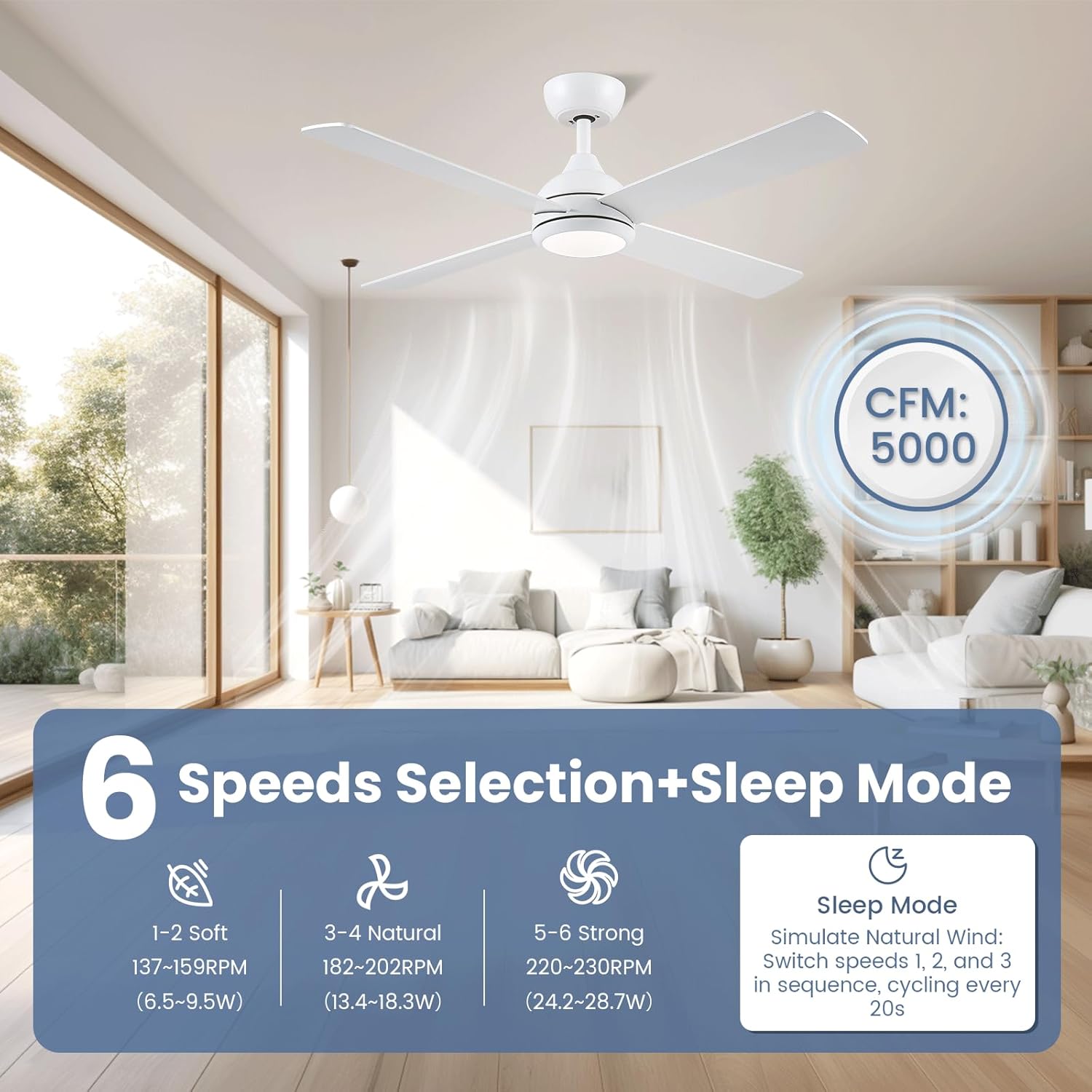 Ceiling Fan With Lights 48 Inch Remote Quiet Reversible White CJOY