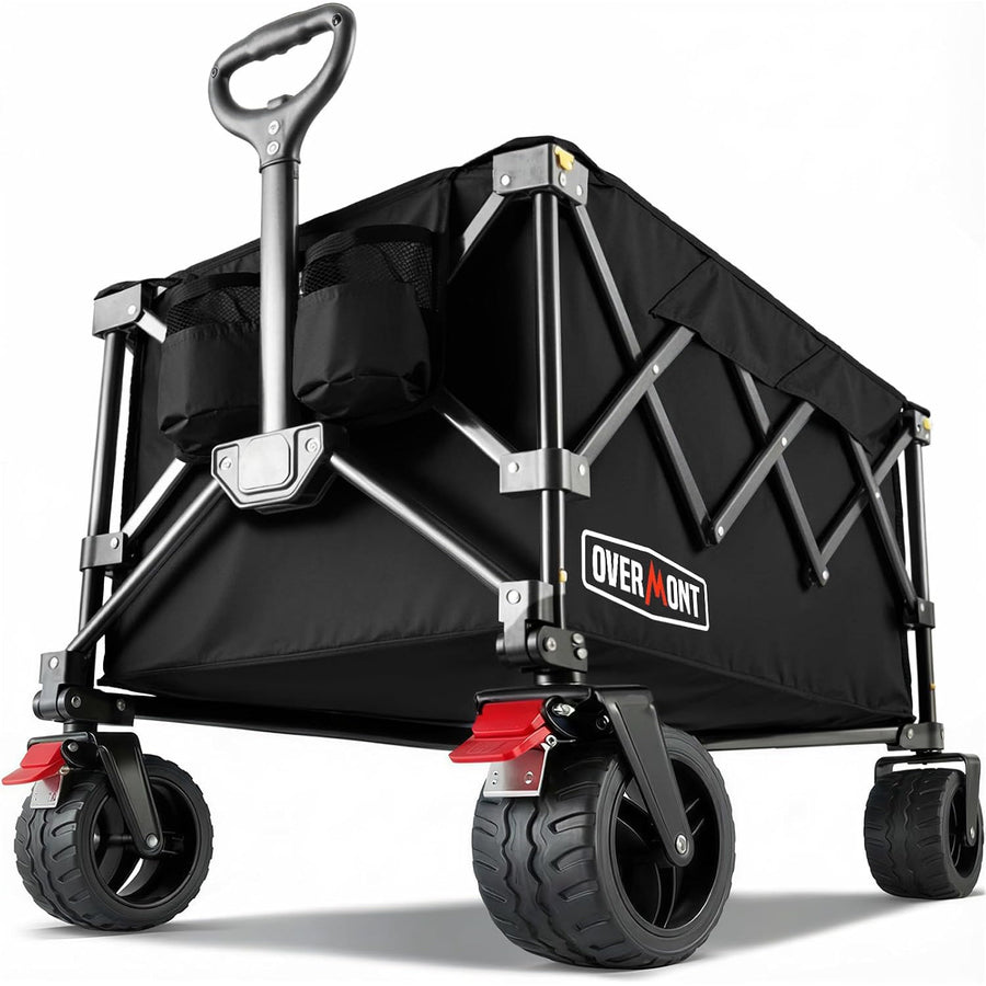 Folding Festival Trolley 200L Heavy Duty Collapsible Wagon Black Overmont Cart
