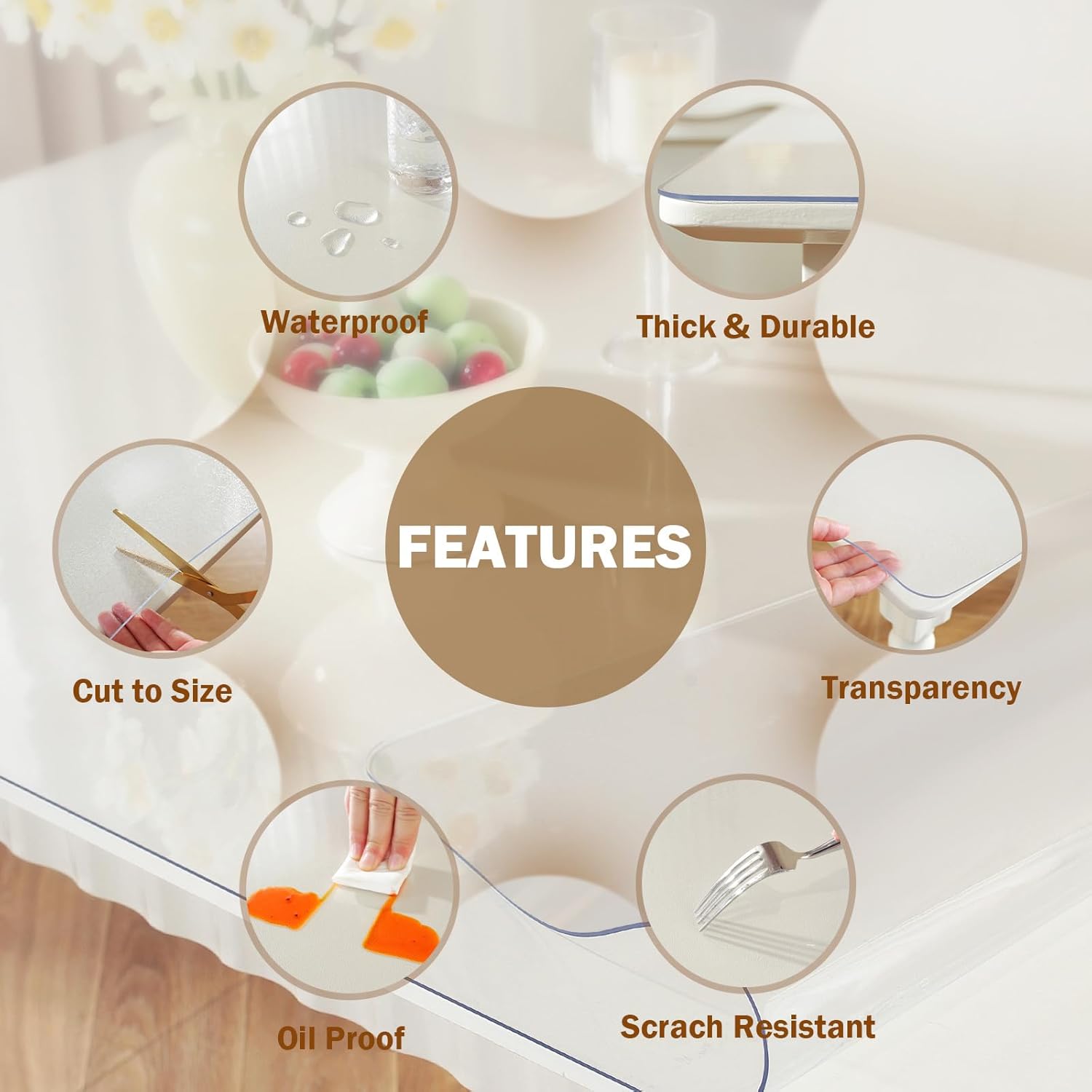 Clear Table Protector 90x160cm PVC Waterproof 1.5mm Desk Cover Royhom
