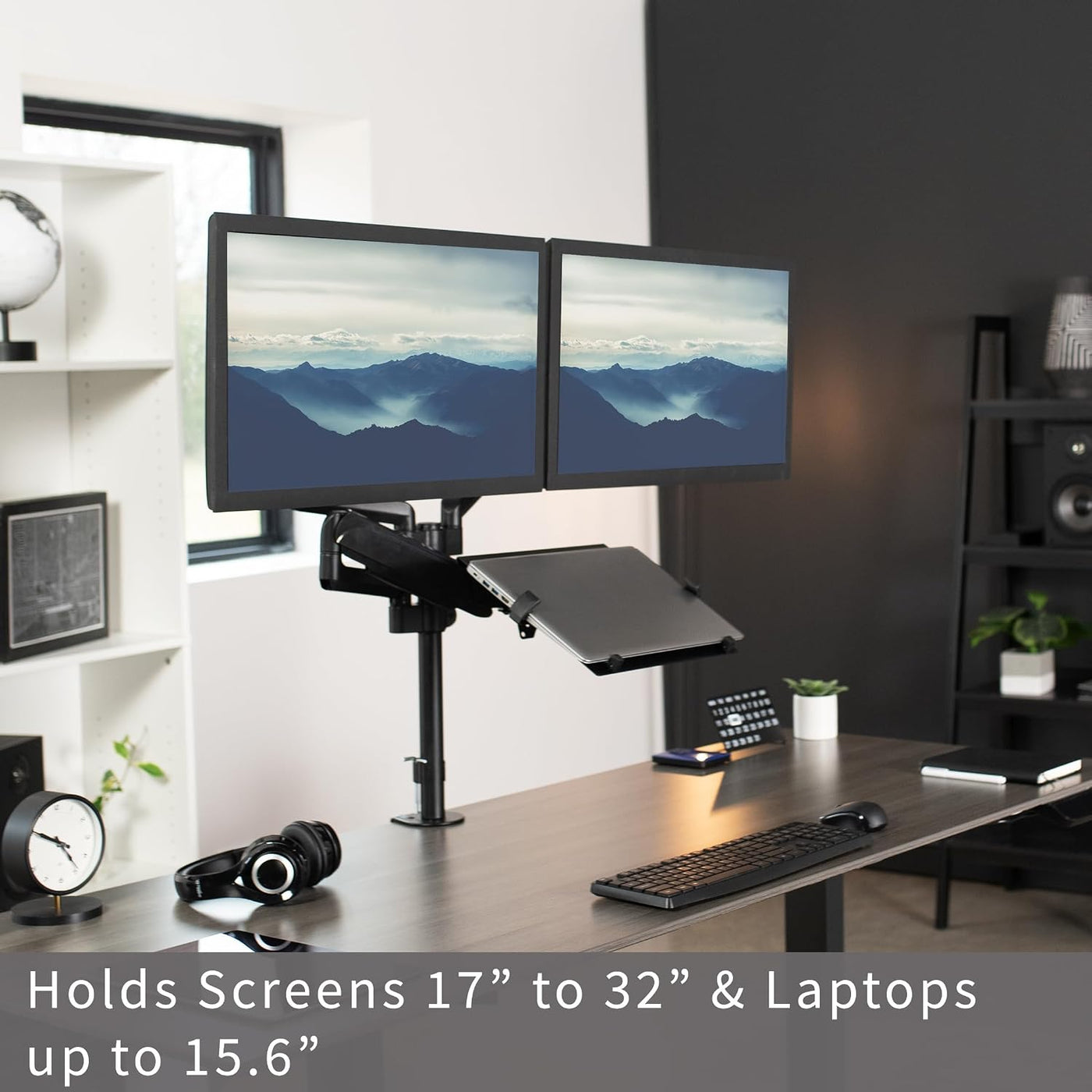 Laptop Dual Monitor Mount 17-32 Inch Pneumatic Arm VIVO STAND-V003KL Black