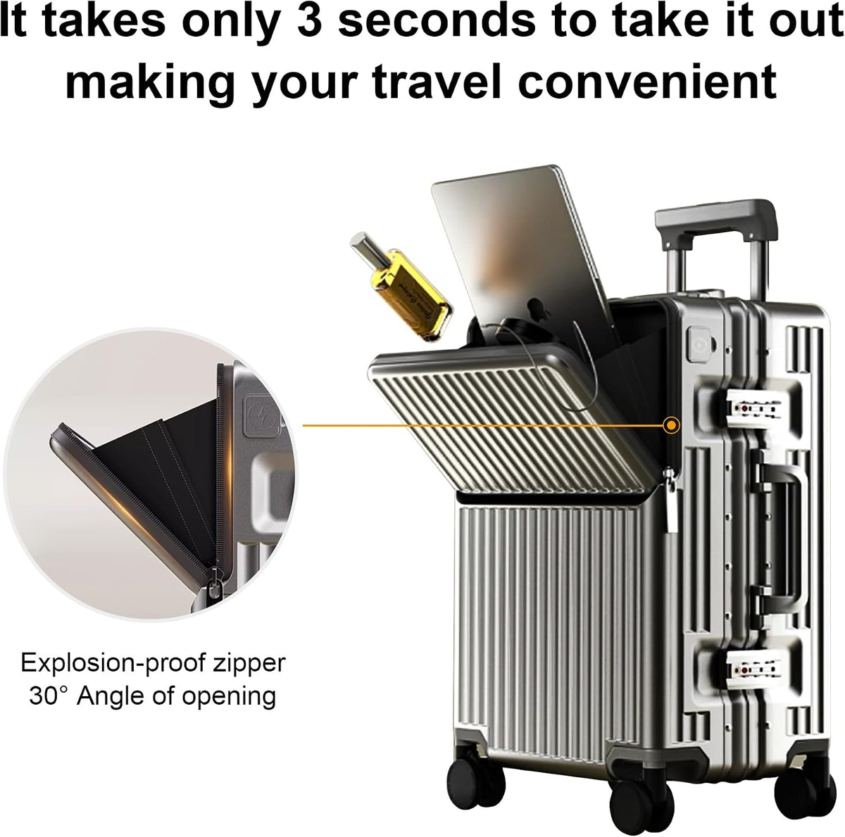 24 Inch Suitcase Hard Shell TSA Lock Aluminium Frame Dark Grey Spinner Luggage