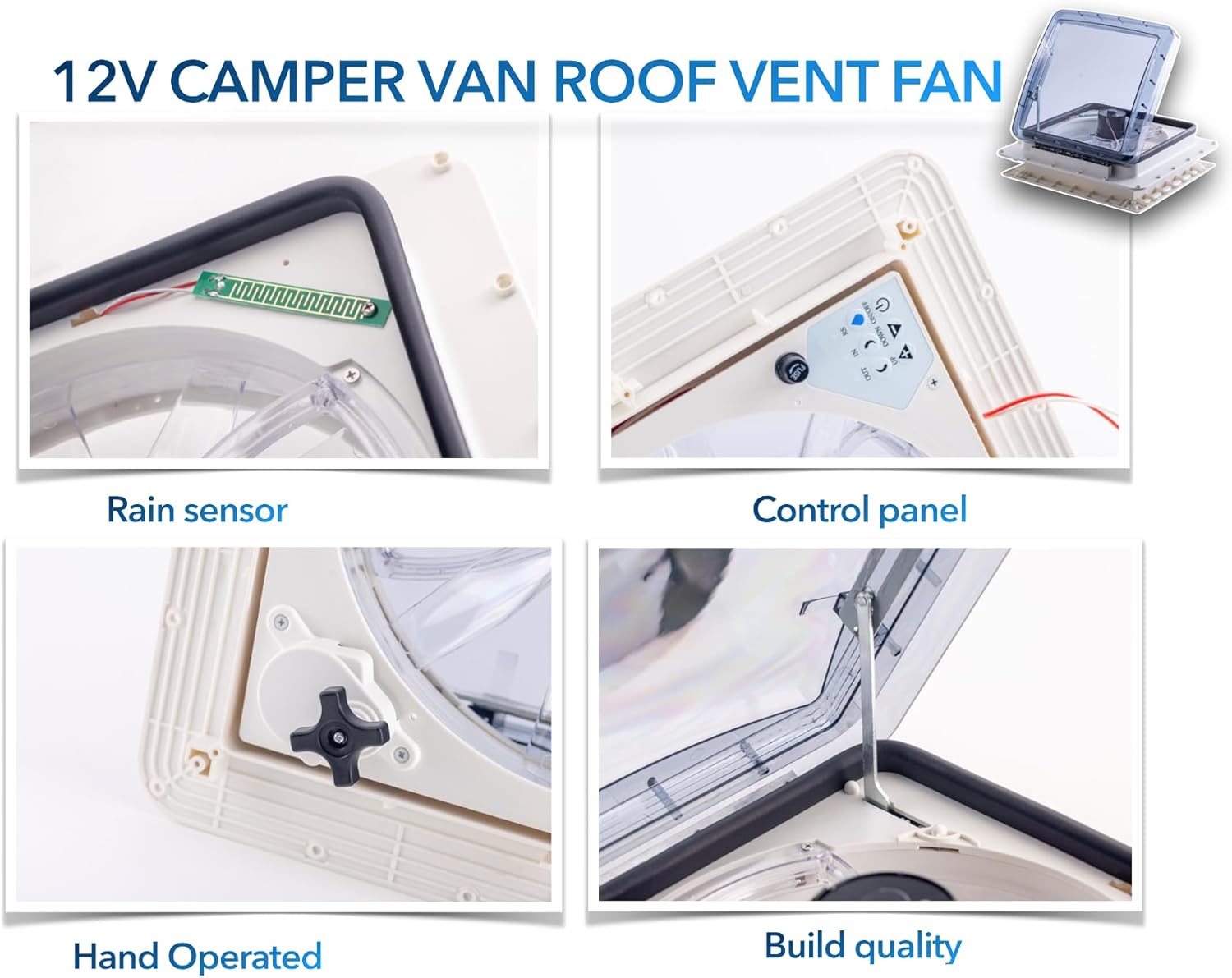 Caravan Roof Vent Fan 40x40cm Rain Sensor 10 Speed Remote Ventilation