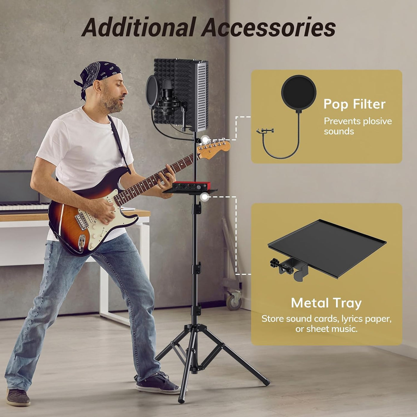Microphone Isolation Shield Foam Pop Filter Tripod Stand Foldable TONOR Studio Kit