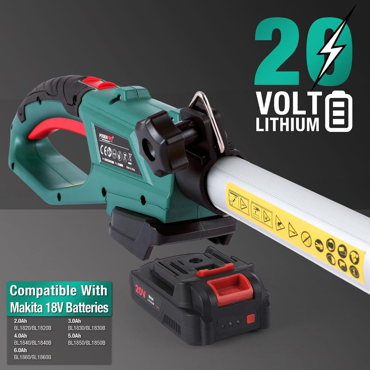 Cordless Pole Saw Hedge Trimmer 20V 2 in 1 2x2.0Ah Batteries POSENPRO Garden Tool