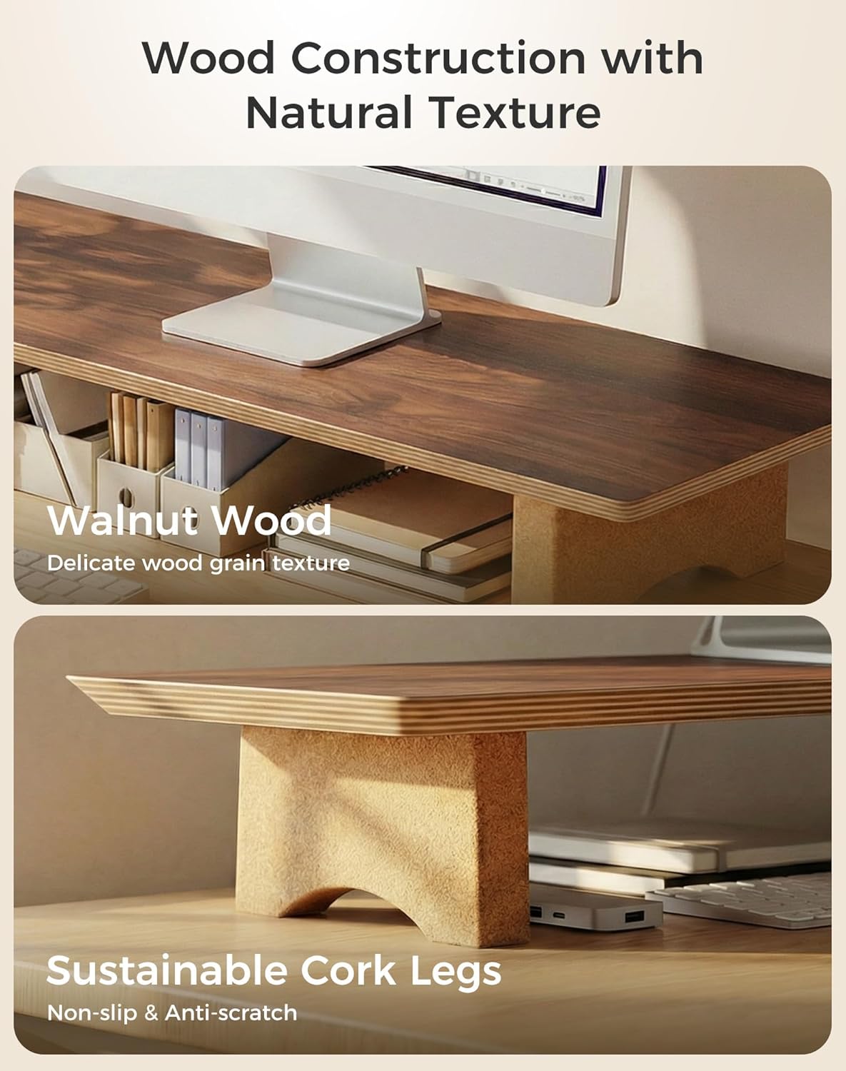 Dual Monitor Stand Riser Wooden Desktop Organizer Black Walnut Aothia