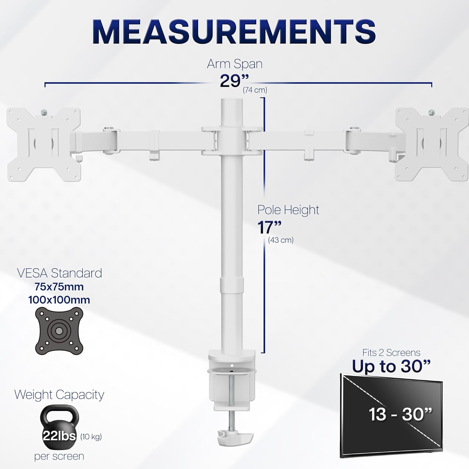Dual Monitor Desk Mount 13-27 Inch Heavy Duty Adjustable White VIVO
