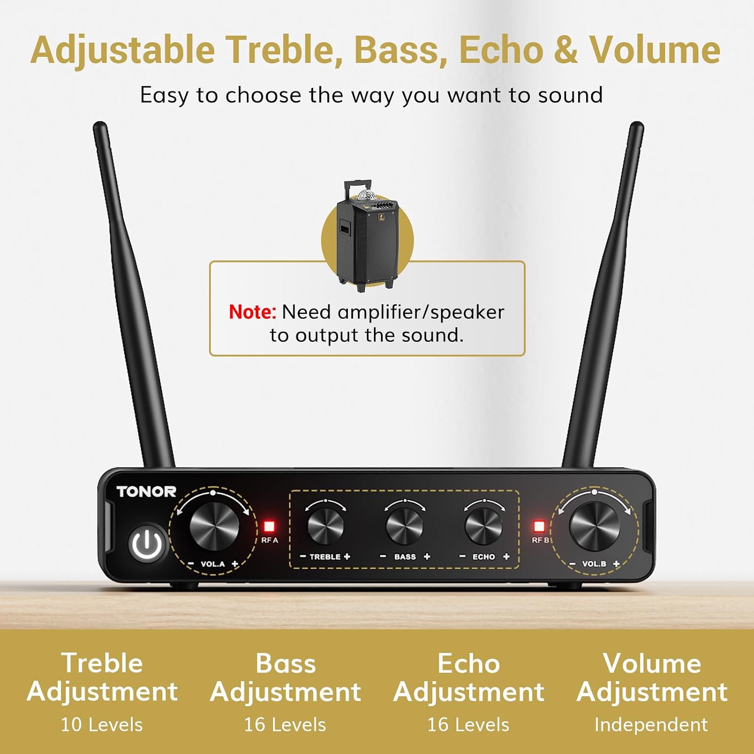 Wireless Microphones UHF Handheld Dynamic 60m Karaoke Mics TONOR Dual Set