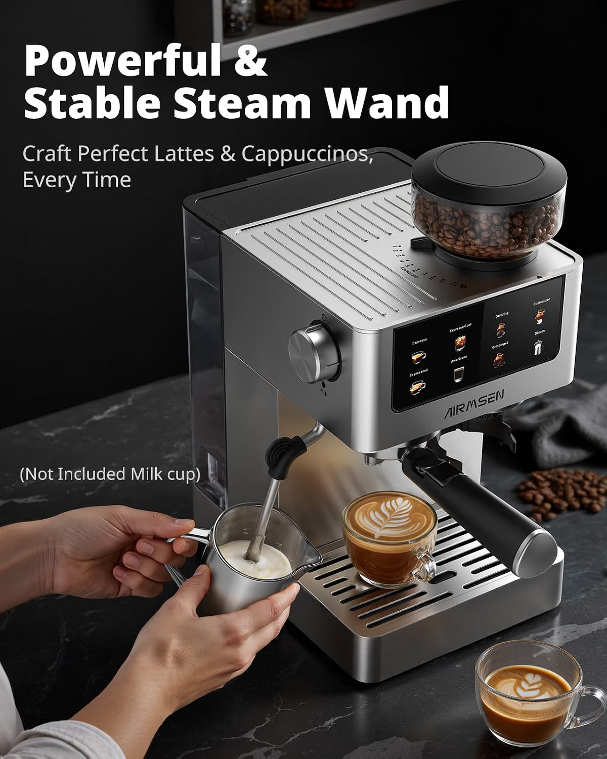 Bean to Cup Coffee Machine 20 Bar Automatic Espresso Maker AIRMSEN Home Barista