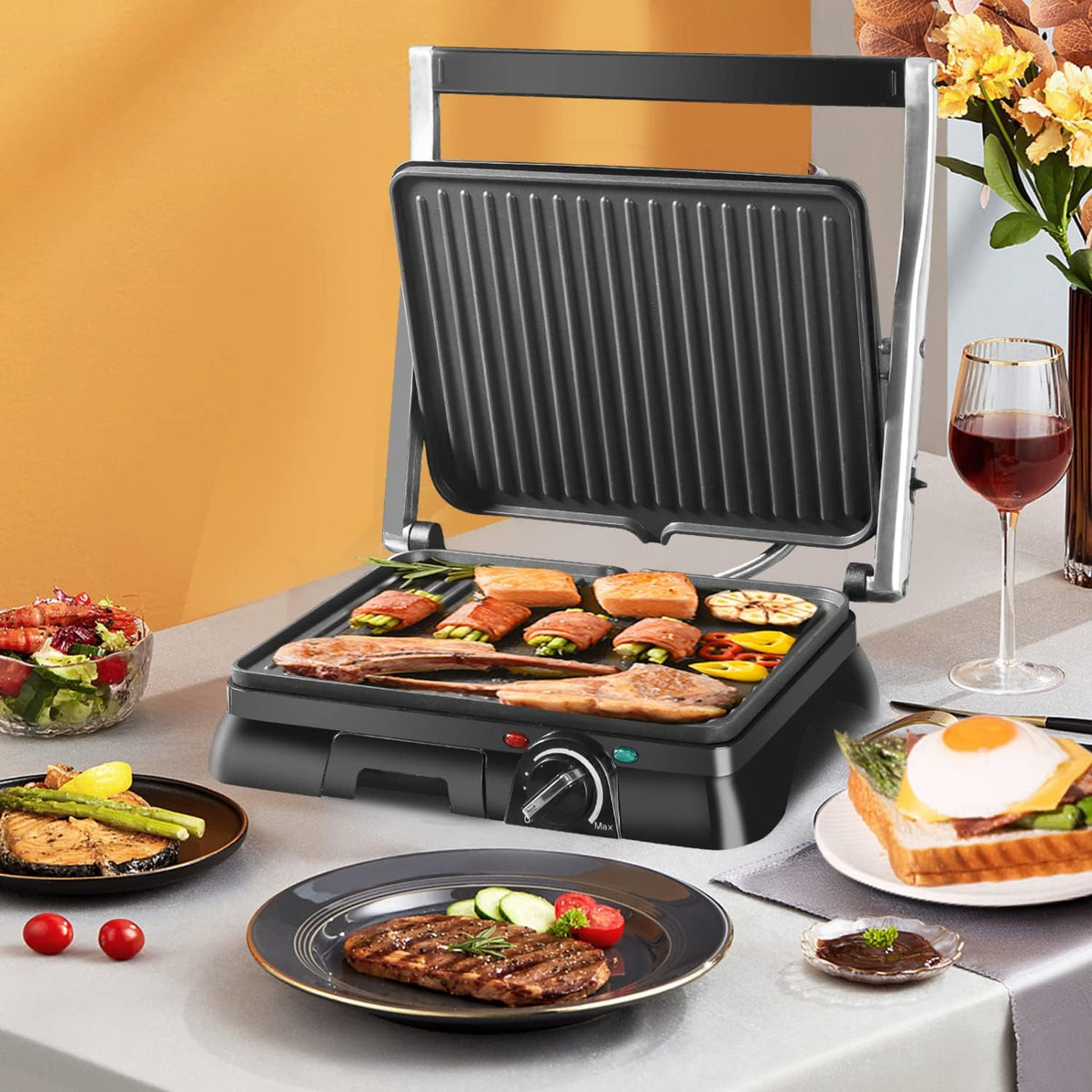 Panini Press 2000W Sandwich Toaster 180° Flat Open Large Grill Aigostar Electric