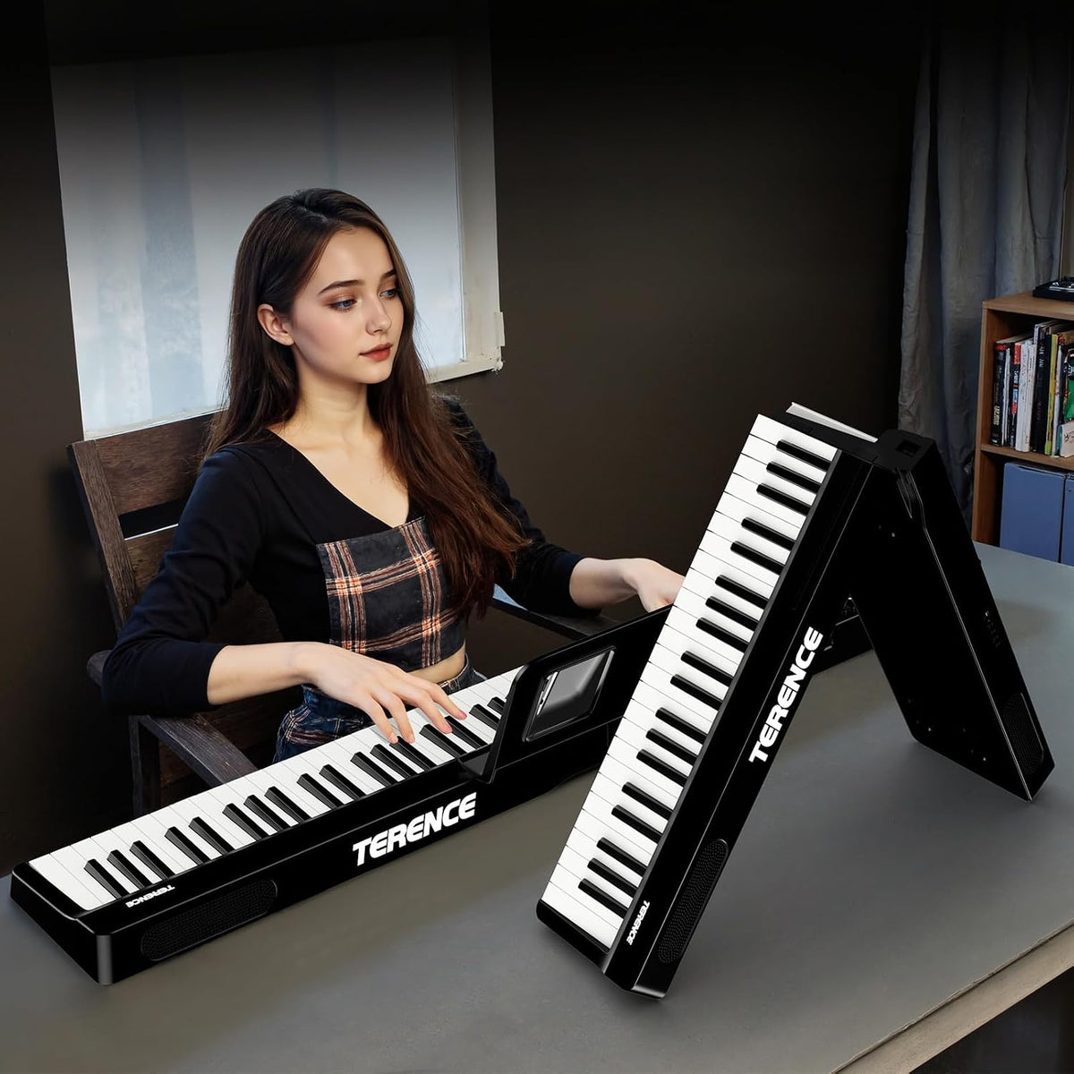 Digital Piano Keyboard 88 Keys Folding Portable Electric Stand Black TERENCE
