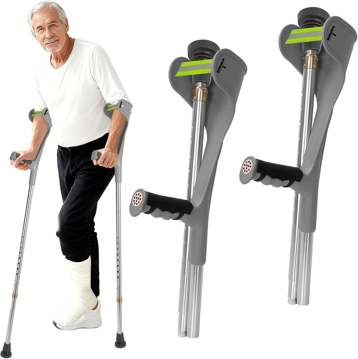 Folding Forearm Crutches Set of 2 Anti Slip Rubber Feet Adult Mobility Walking
