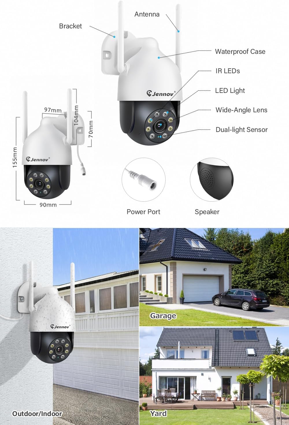Wireless CCTV Camera System 5MP PTZ 10CH NVR 10 Inch Monitor Security Jennov