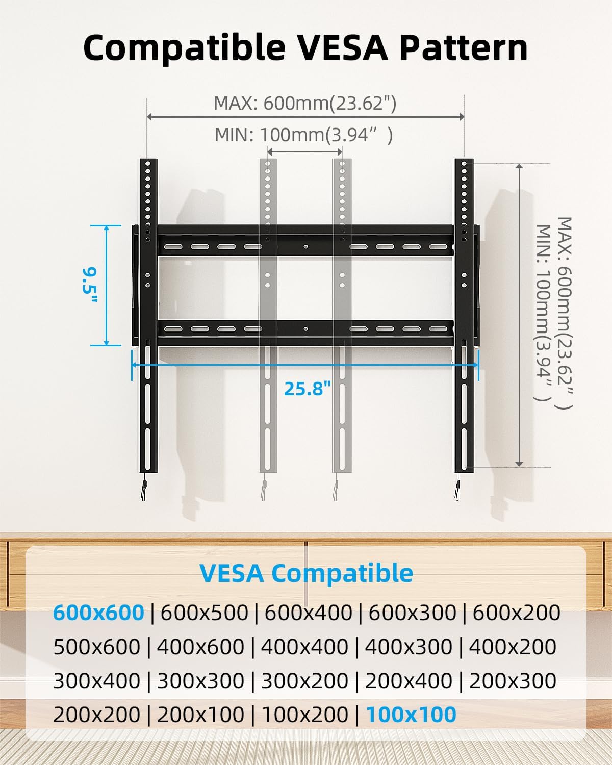 TV Wall Bracket 42-100 Inch Heavy Duty Fixed Flat Screen Mount HOME VISION