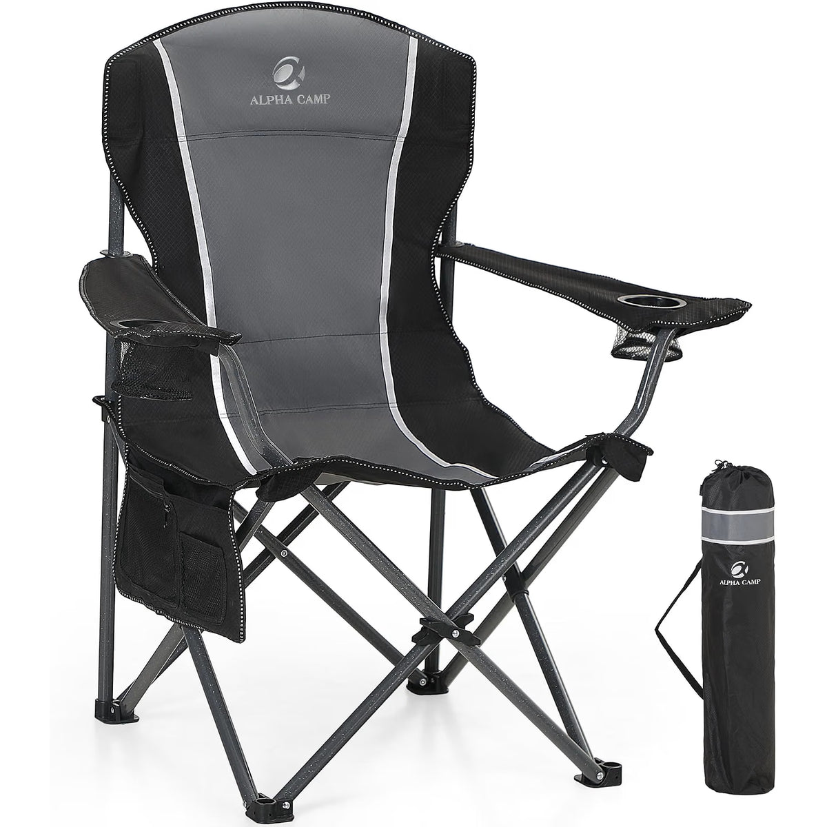 Camping Chair Heavy Duty Folding Outdoor Chair Adults Grey ALPHA CAMP Portable