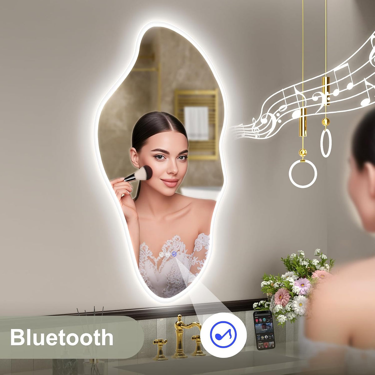 Irregular LED Bathroom Mirror 90 x 50cm Bluetooth Anti-Fog STARLEAD