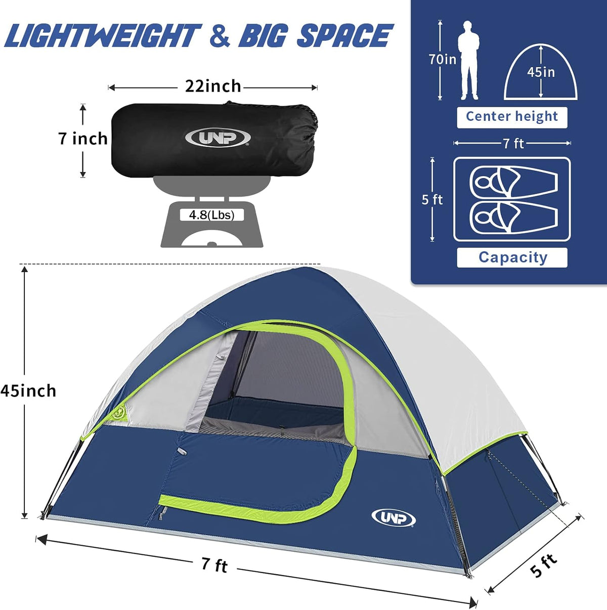 Camping Tent 2-3 Person Portable Outdoor Shelter Hiking Festival Travel UNP