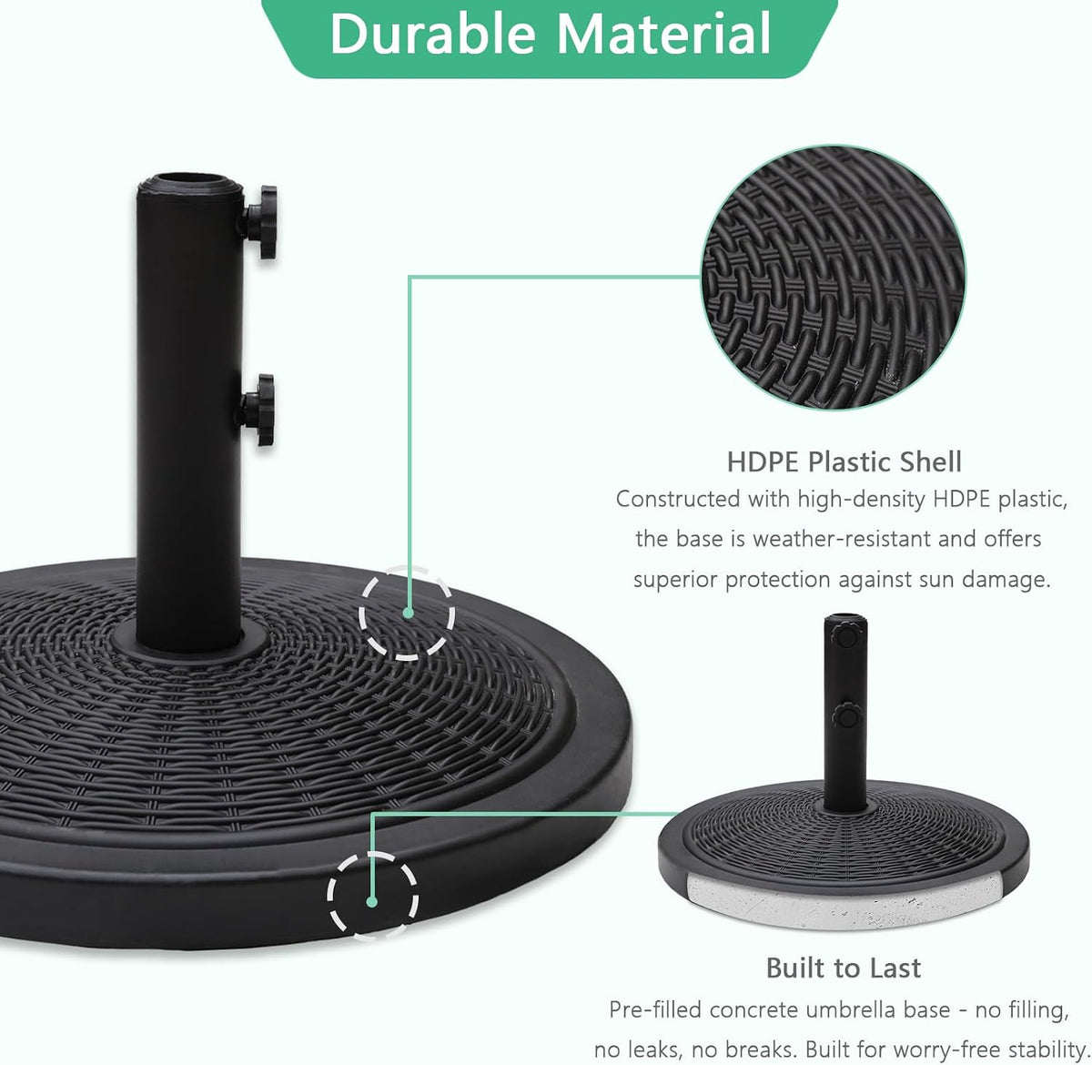 Parasol Base 15kg Round Heavy Duty Concrete Umbrella Stand Black Helios&Hestia
