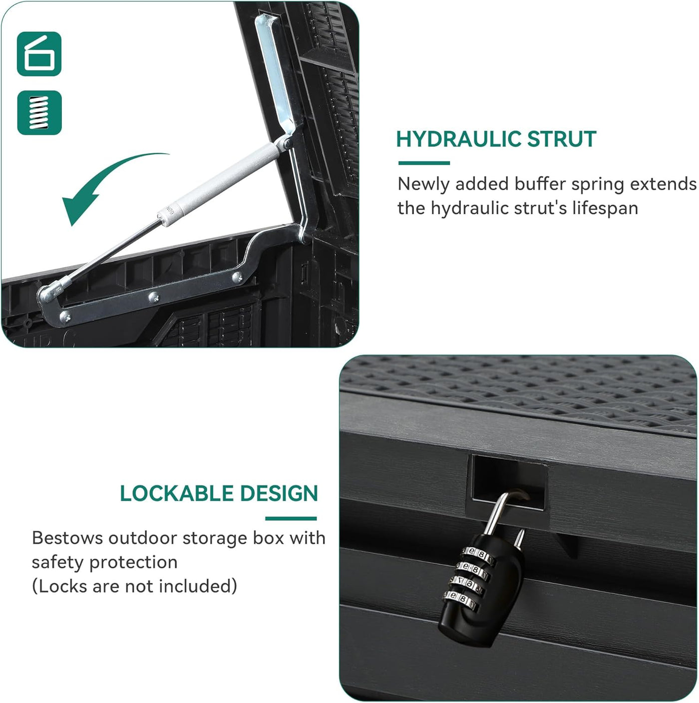 Deck Storage Box 100 Gallon Resin Weather Resistant Lockable Black YITAHOME