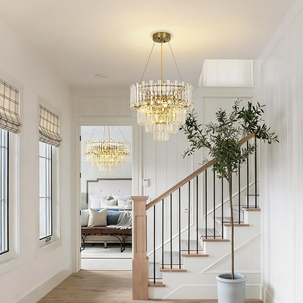 Gold Crystal Chandelier 40cm Round Pendant Light E14 4 Light Modern Ceiling Lamp