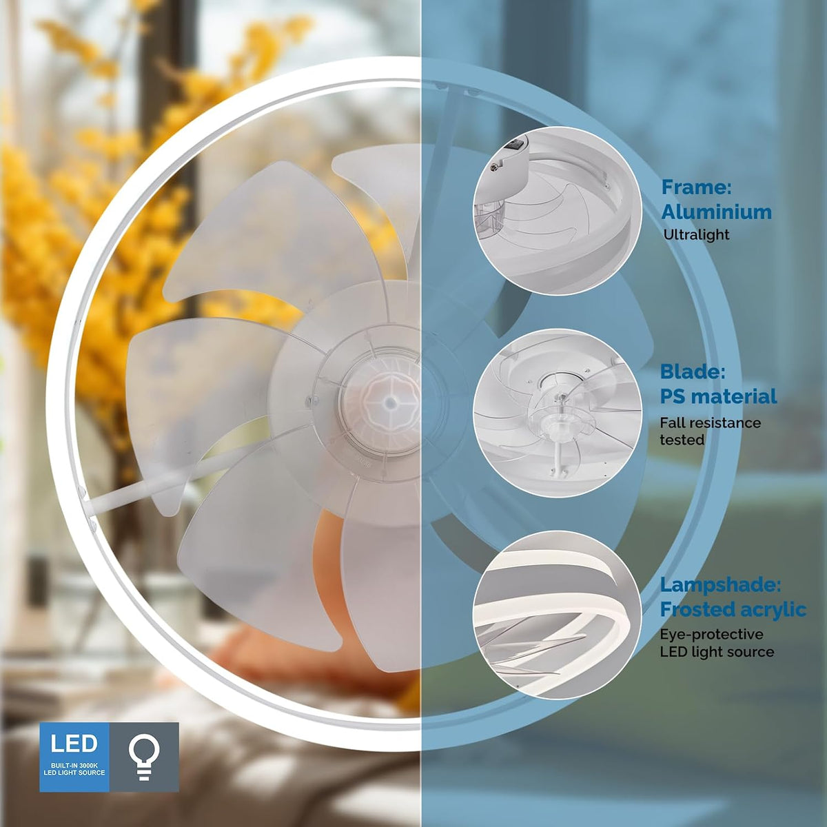 Smart Ceiling Fan with Light 16 Inch Alexa Google App Remote White CHANFOK