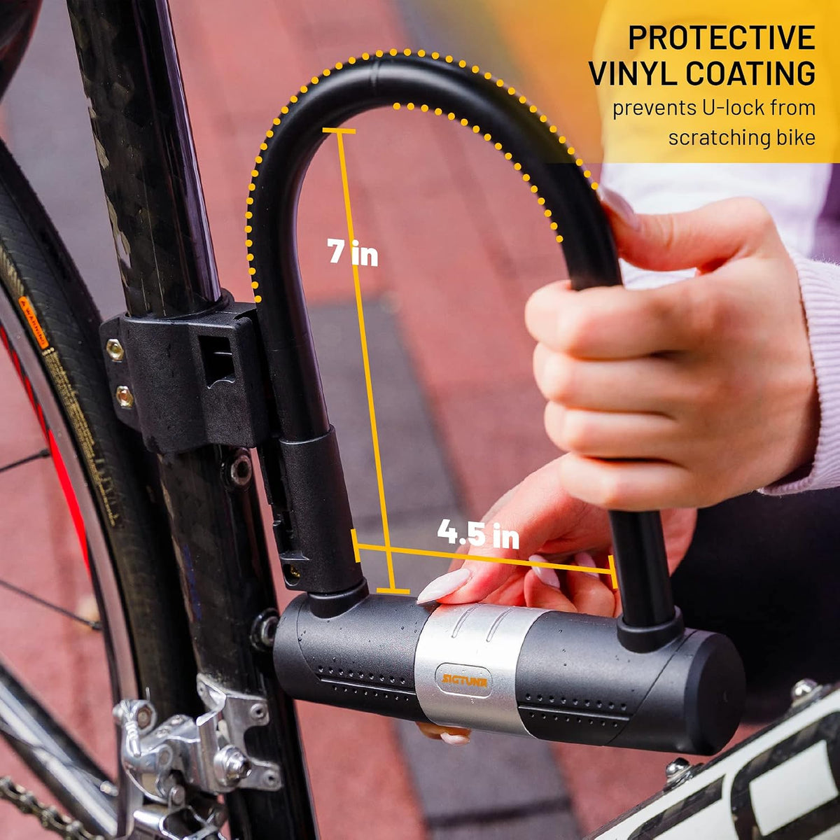 Bike U Lock 16mm Heavy Duty 1.2m Steel Cable 3 Keys Orange SIGTUNA Bicycle Lock