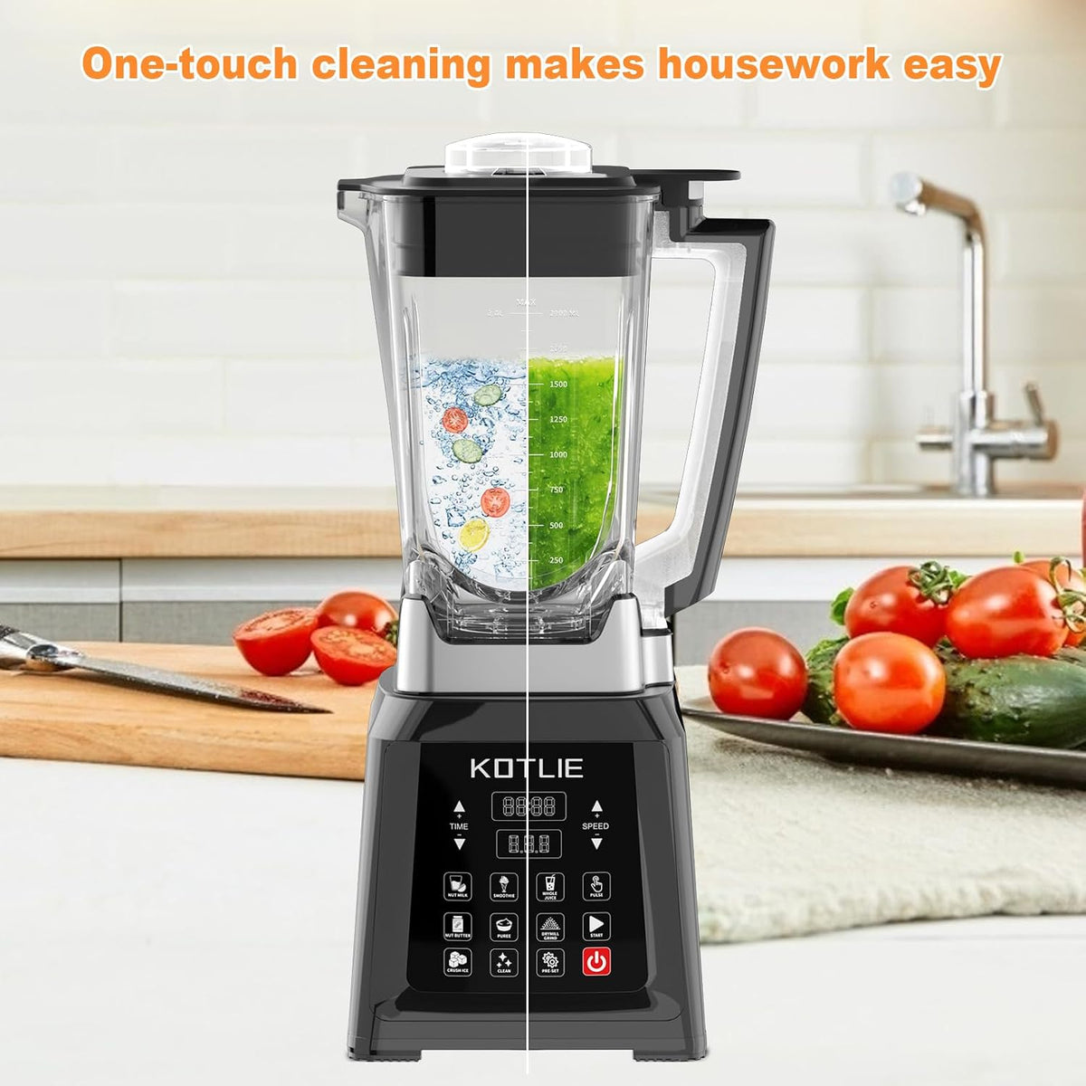 Blender Smoothie Maker 2000W 2L High Speed 8 Presets Ice Crusher Auto Clean Timer