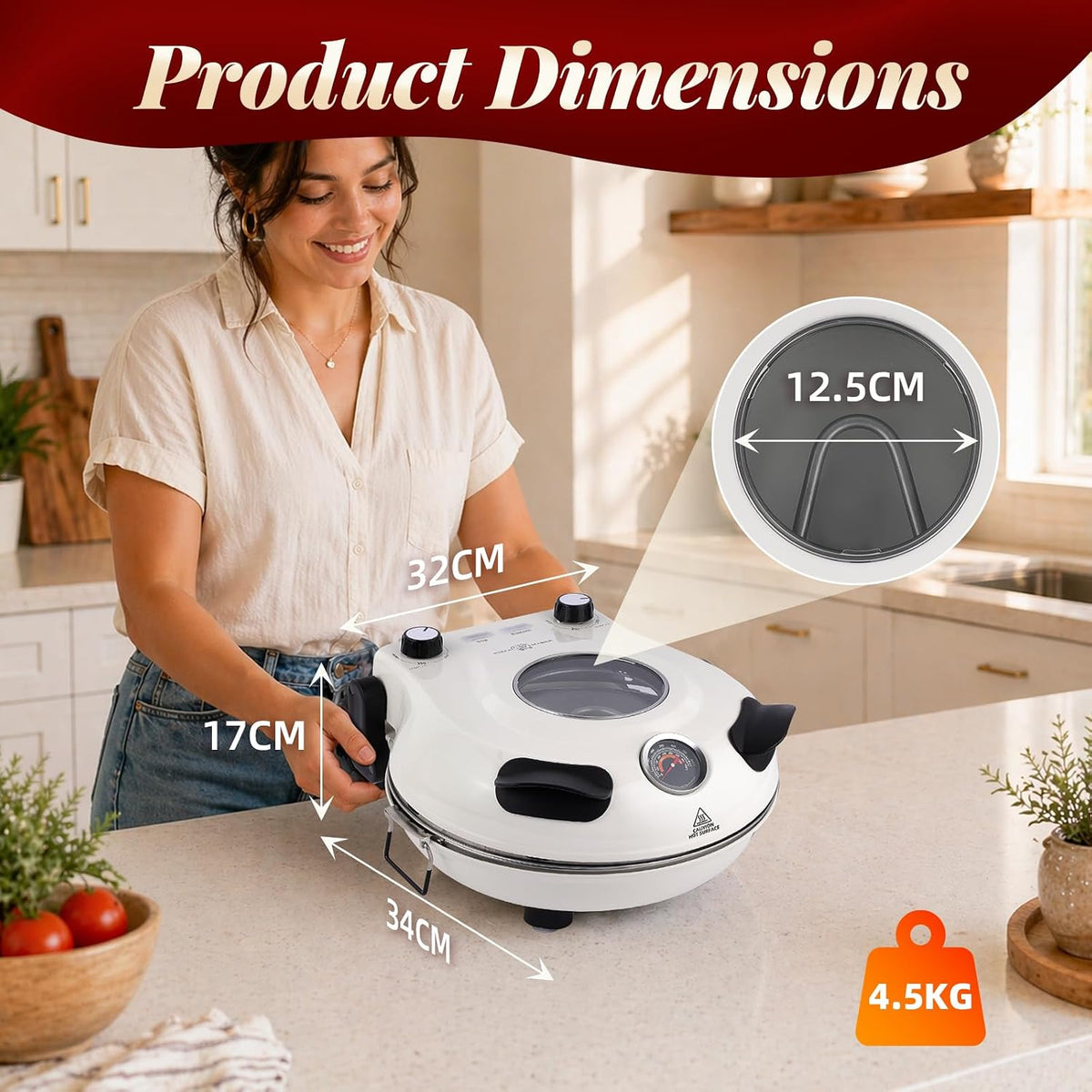 Electric Pizza Oven Indoor 12 Inch Ceramic Stone Countertop Cooker White KLAIF
