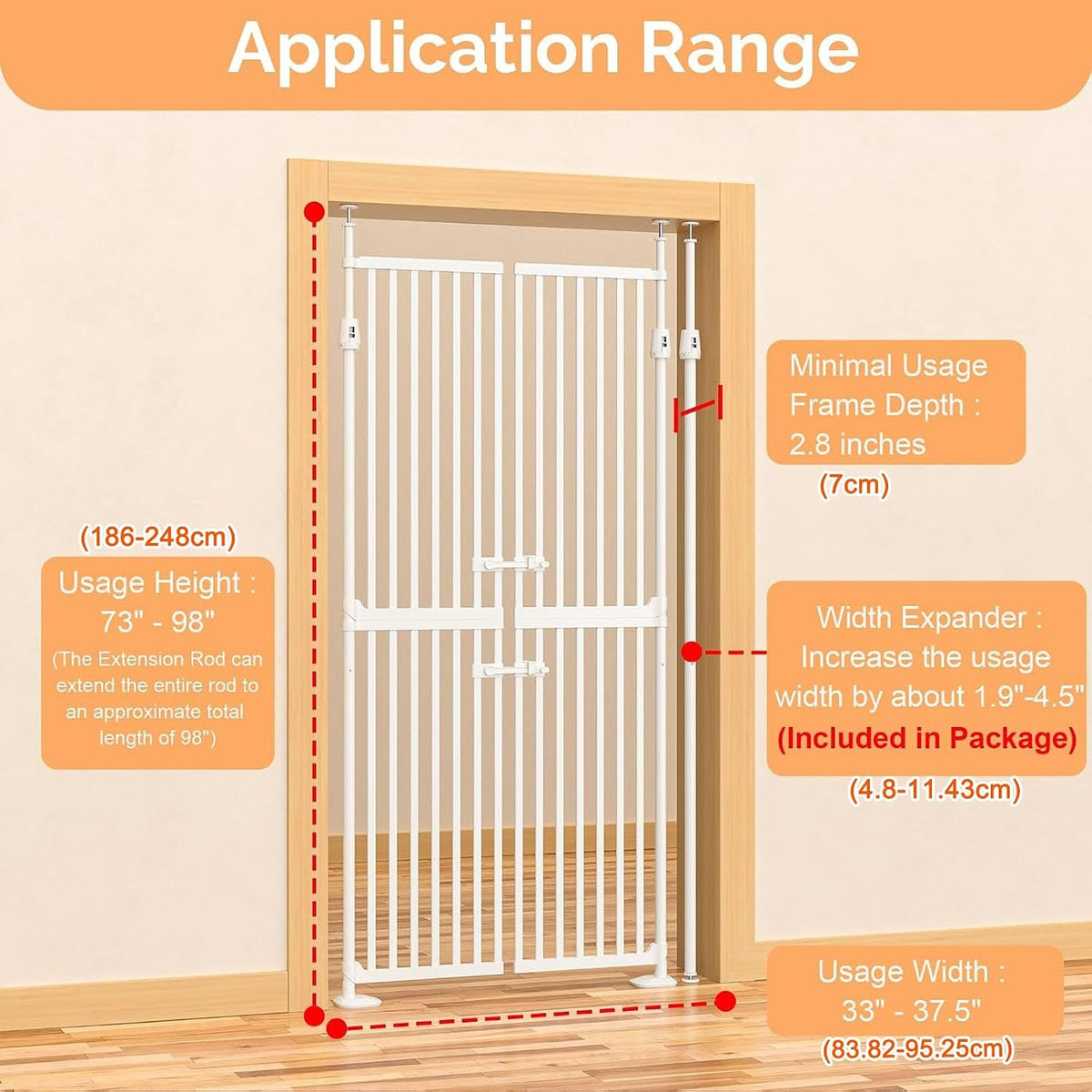 Extra Tall Cat Gate 180cm Pressure Fit No Drill Indoor Pet Safety Gate HAVLOTII