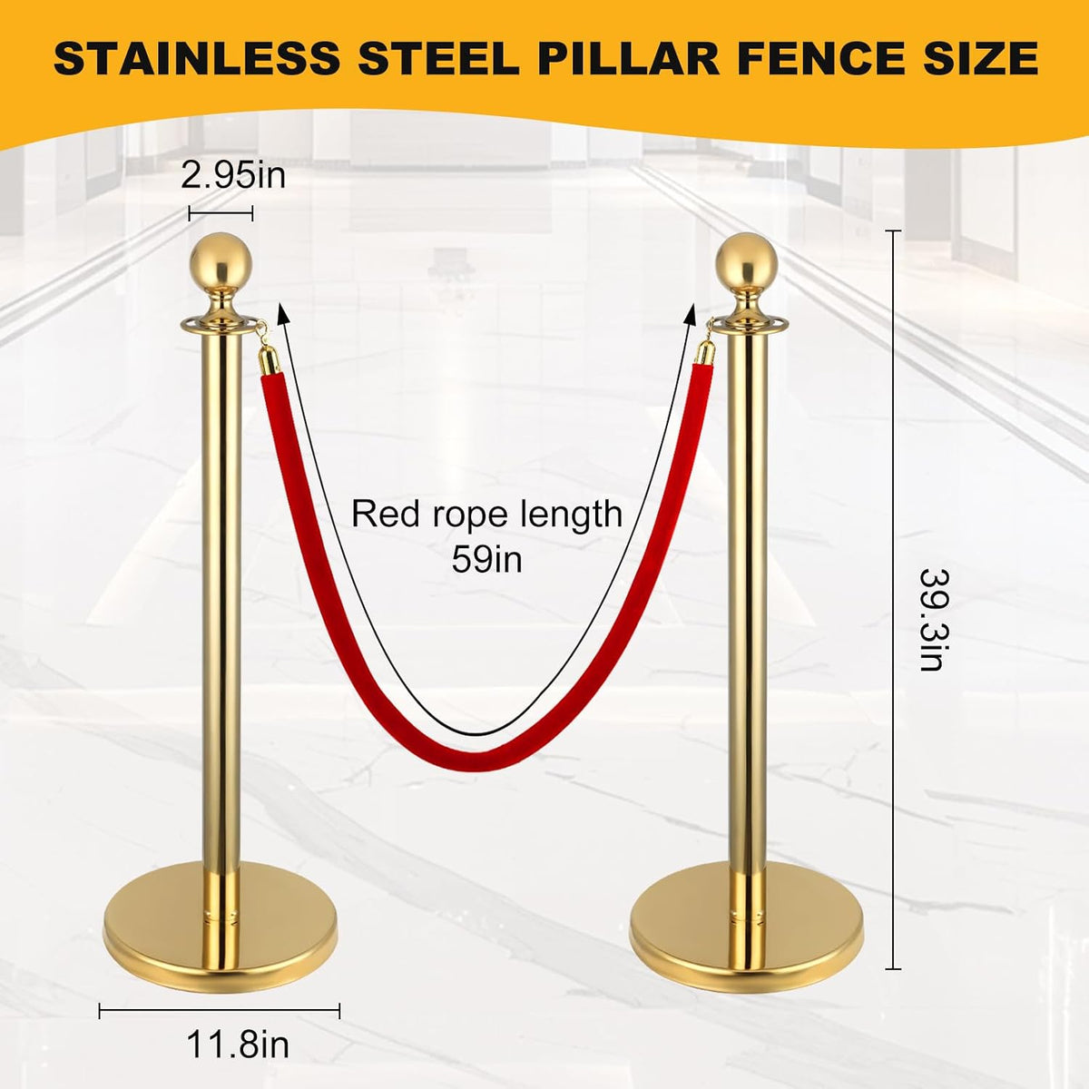 Queue Barrier Posts 4 Pack Gold Stanchions 3 Red Velvet Ropes Crowd Control