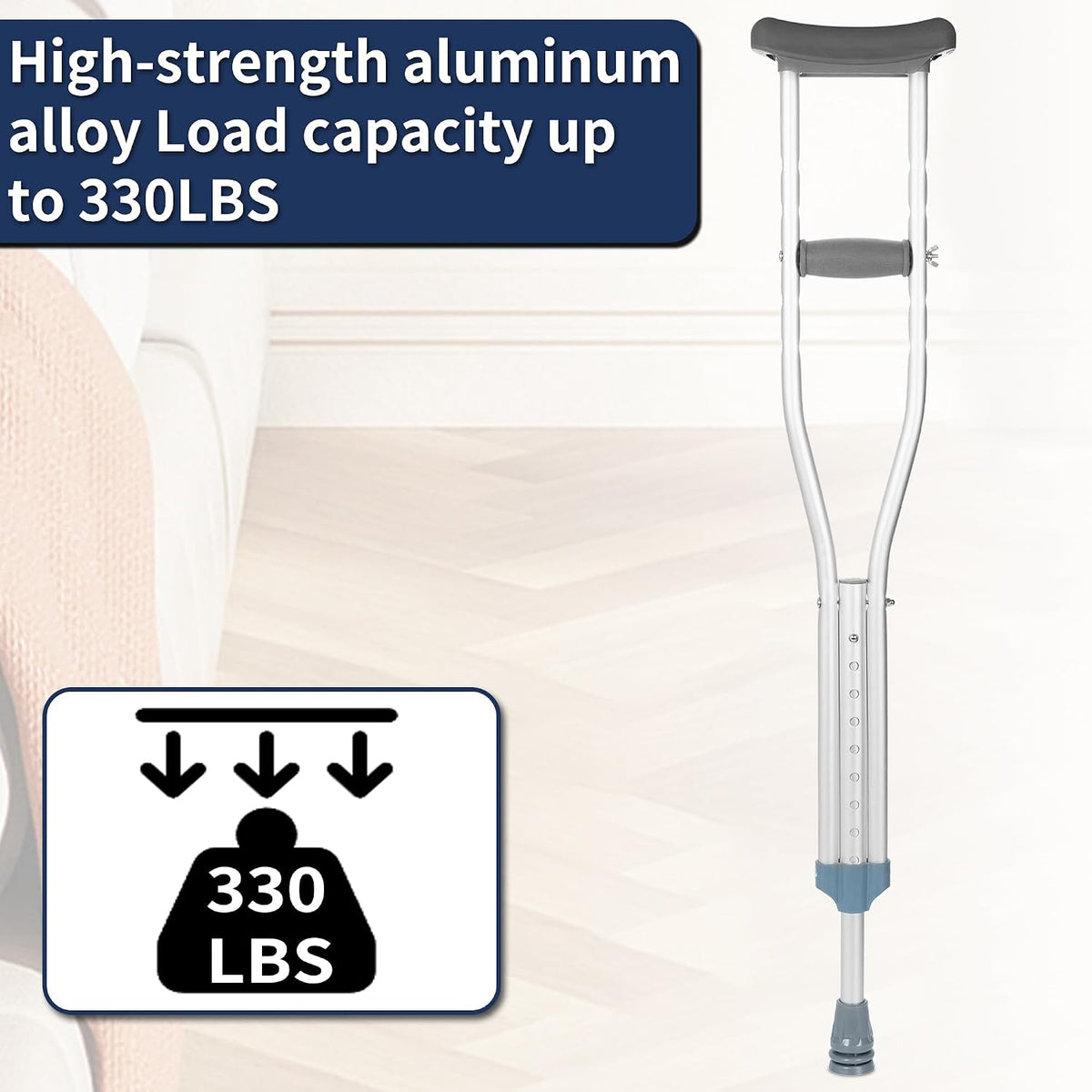 Underarm Crutches Set of 2 Adjustable Aluminium 150kg Padded Handles Large
