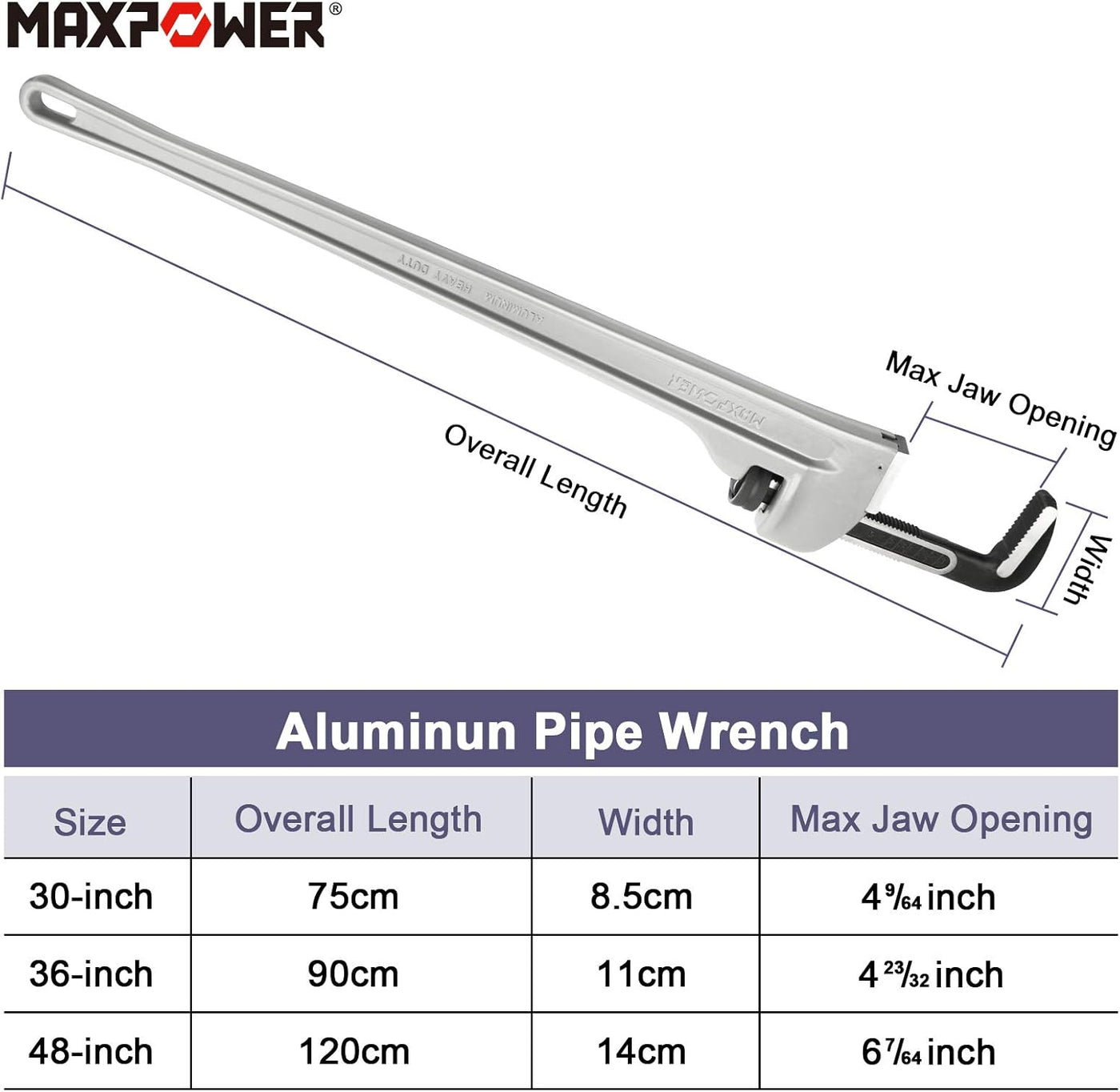 Aluminum Pipe Wrench 122cm Heavy Duty Plumber Stillson MAXPOWER