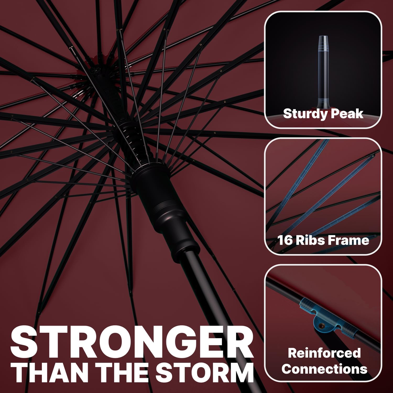Windproof Umbrella 54 Inch Automatic Open Wooden Handle Royal Walk